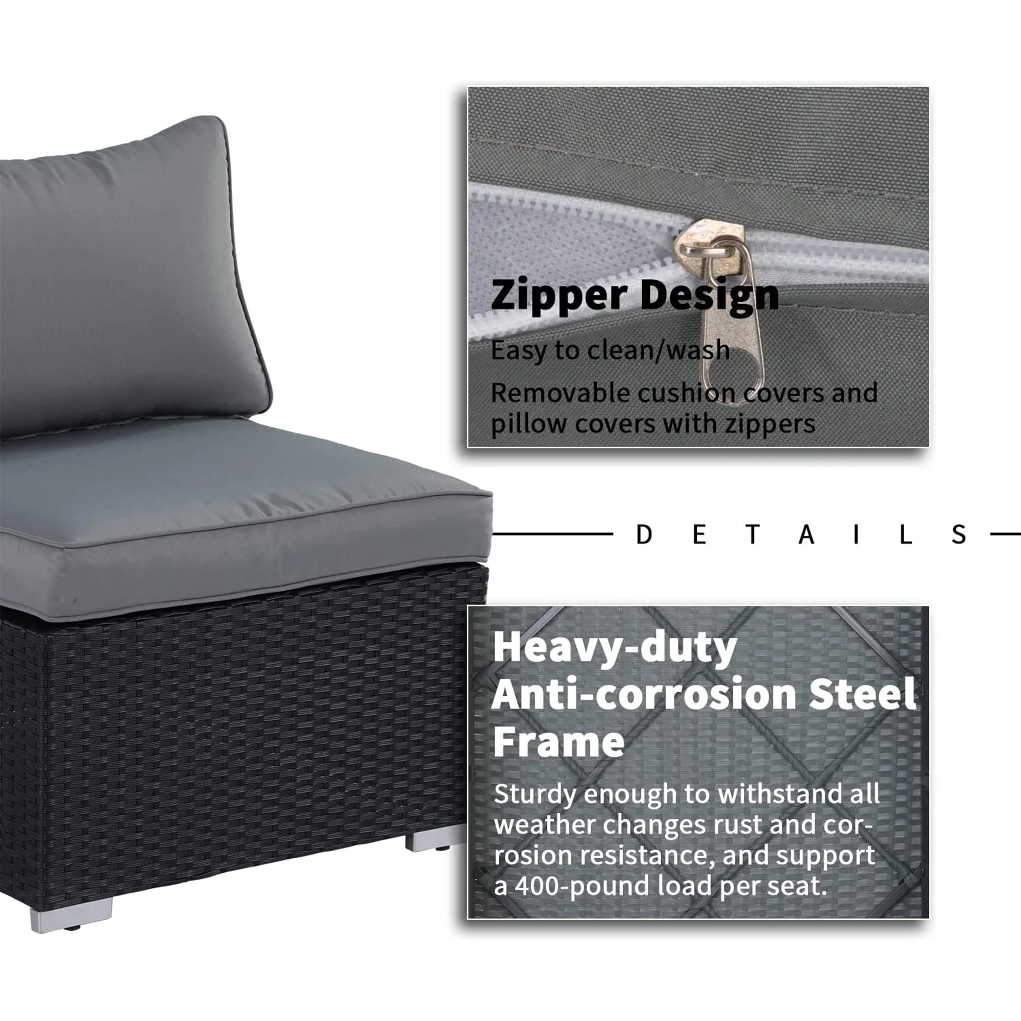 ESSENTIAL LOUNGER Outdoor Furniture Sofa Set w/Cushion & Glass Table, Set of 7 - Image 8