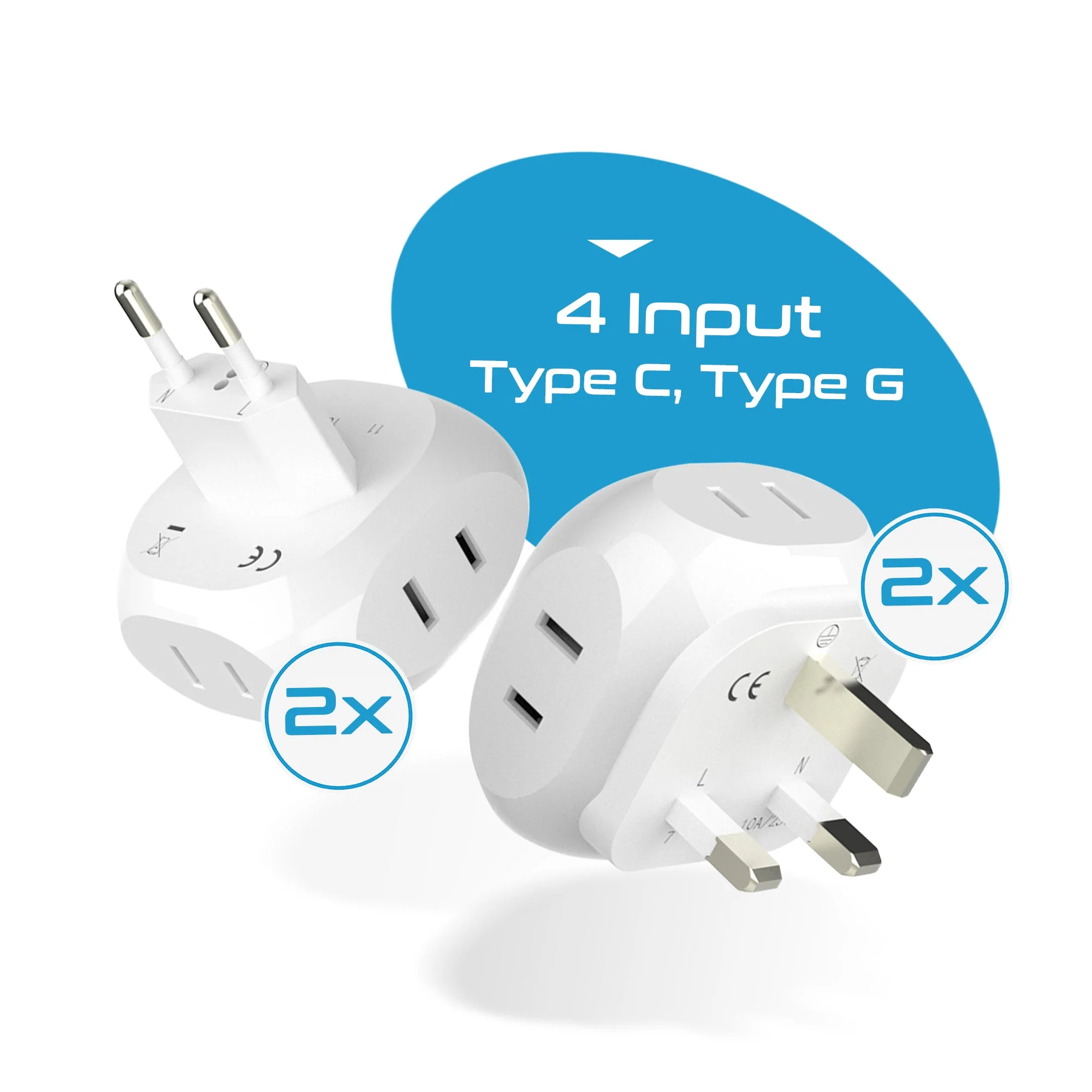 Europe Travel Adapter Set- 4 in 1 - Ultra Compact - Light Weight (PT-9C-7-4PK) - Image 2