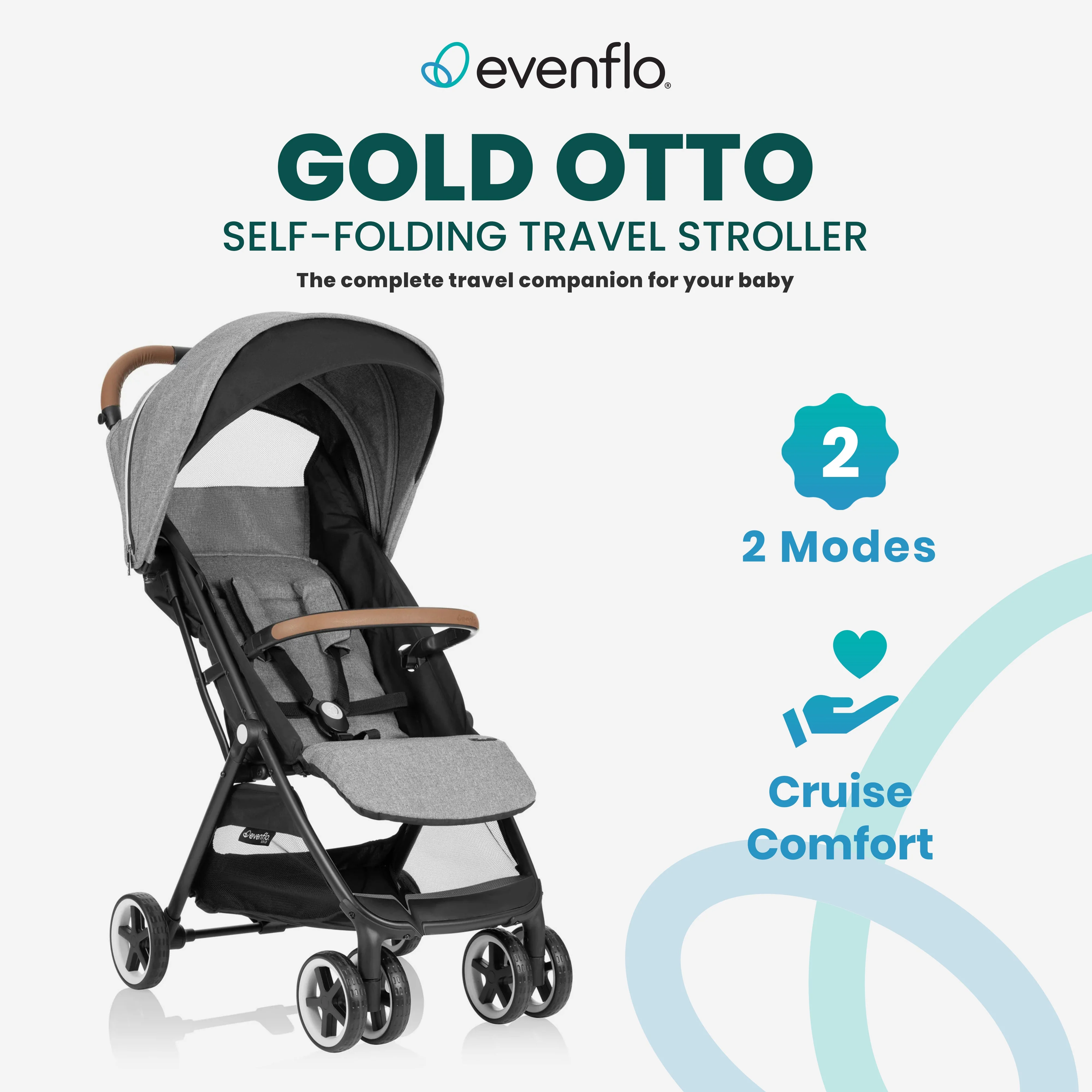 Evenflo Gold Otto Self Folding Lightweight Kids Travel Stroller, Moonstone Gray - Image 2
