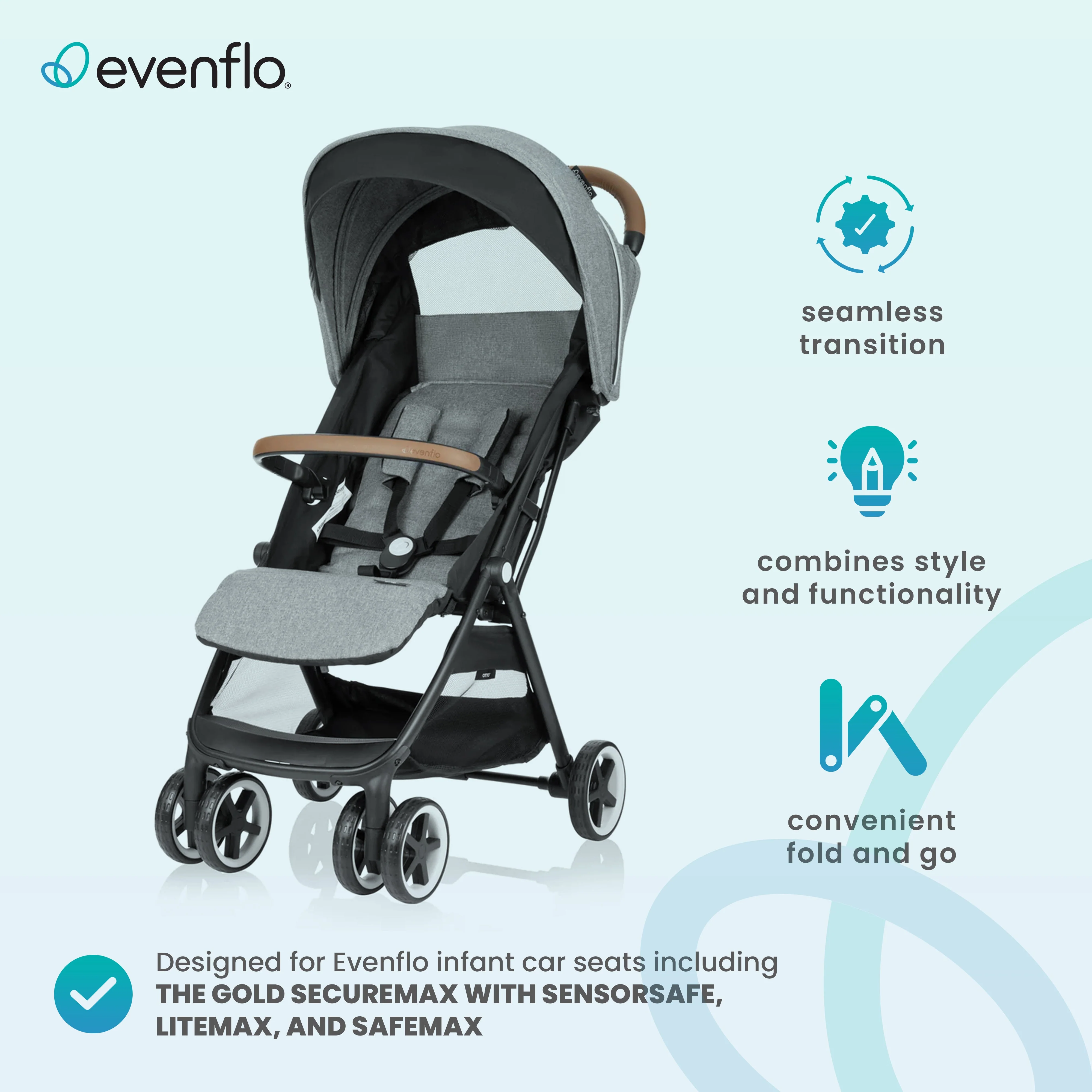 Evenflo Gold Otto Self Folding Lightweight Kids Travel Stroller, Moonstone Gray - Image 4