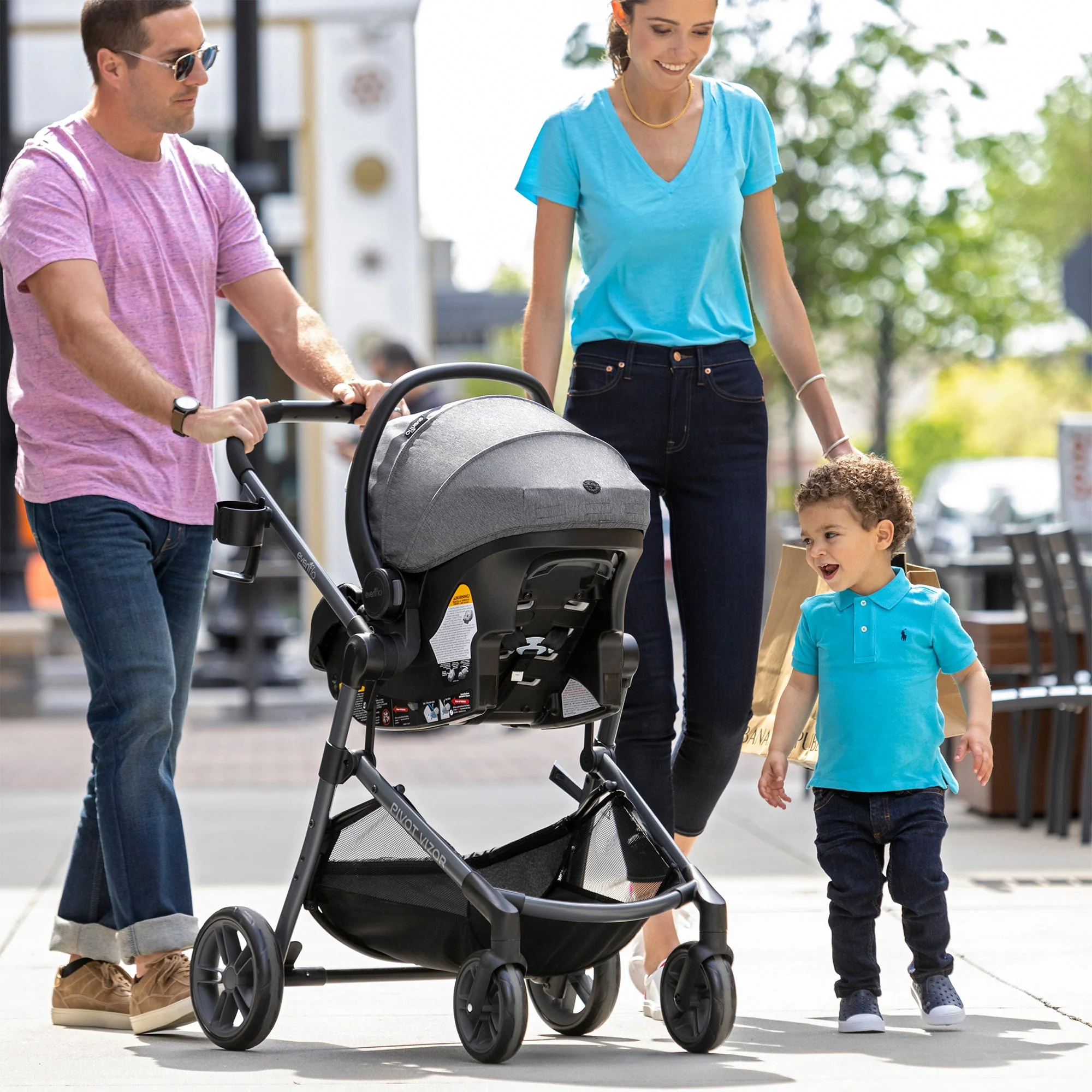 Evenflo Pivot Vizor Travel System with LiteMax Infant Car Seat, Chasse Black - Image 12