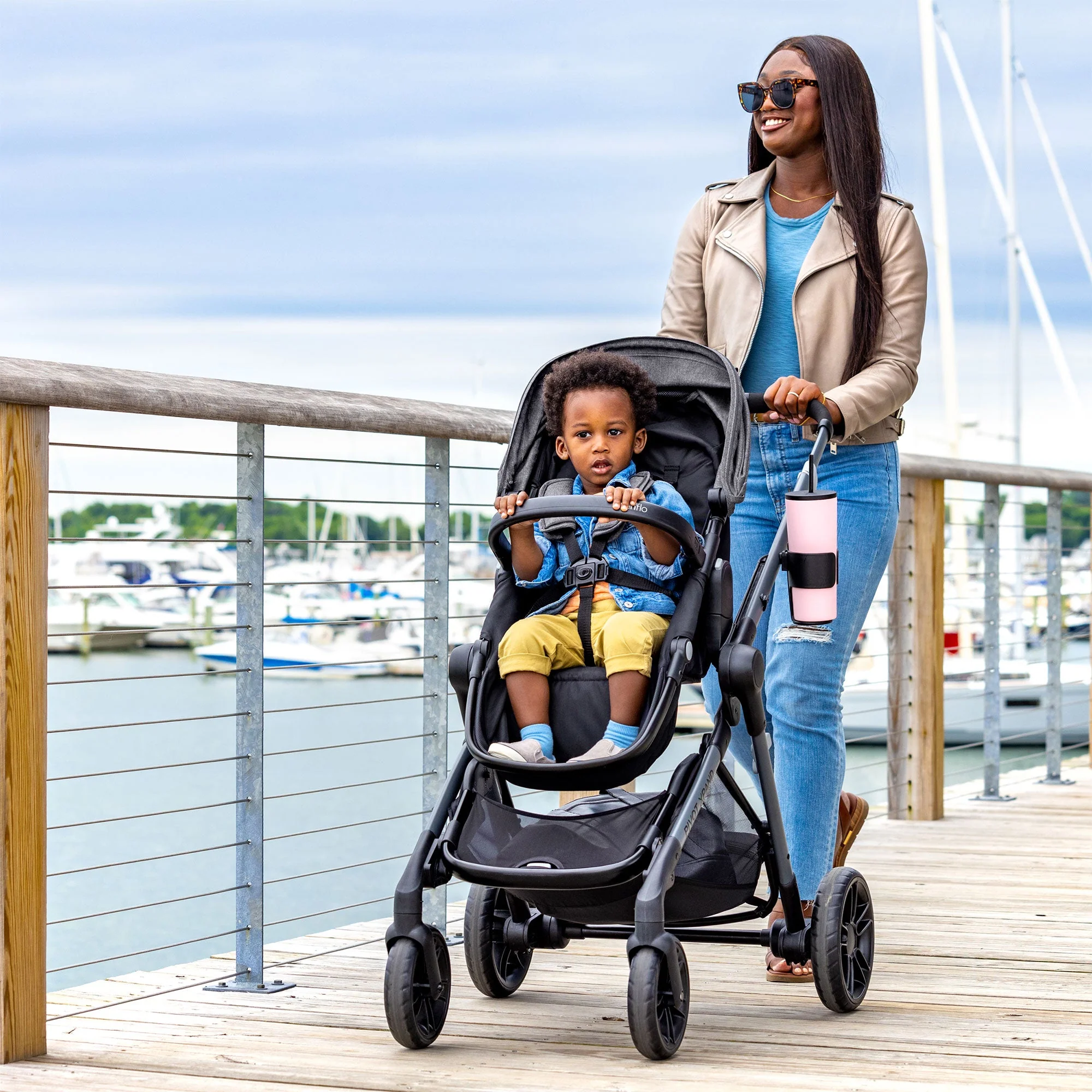 Evenflo Pivot Xpand Modular Travel System w/LiteMax Infant Car Seat, Sabino Gray - Image 12