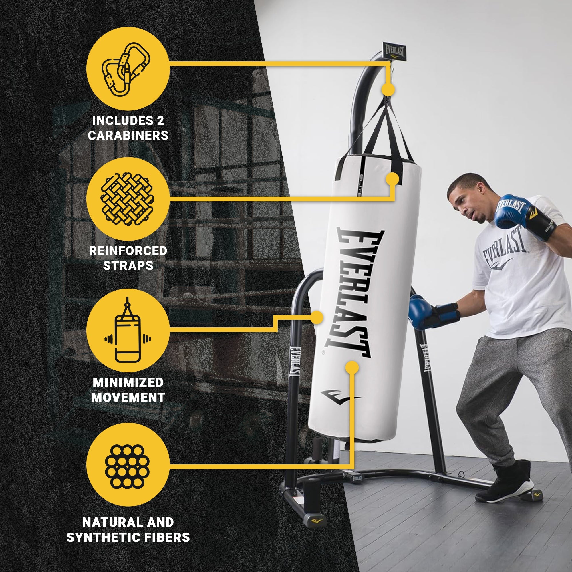 Everlast Elite Nevatear 70 Pound Heavy Bag with Hanging Strap and D Rings, White - Image 2