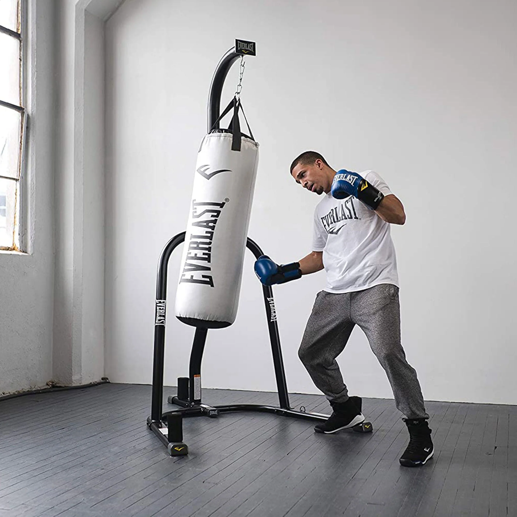 Everlast Nevatear Fitness Workout 60 Pound Heavy Boxing Punching Bag, Platinum - Image 6