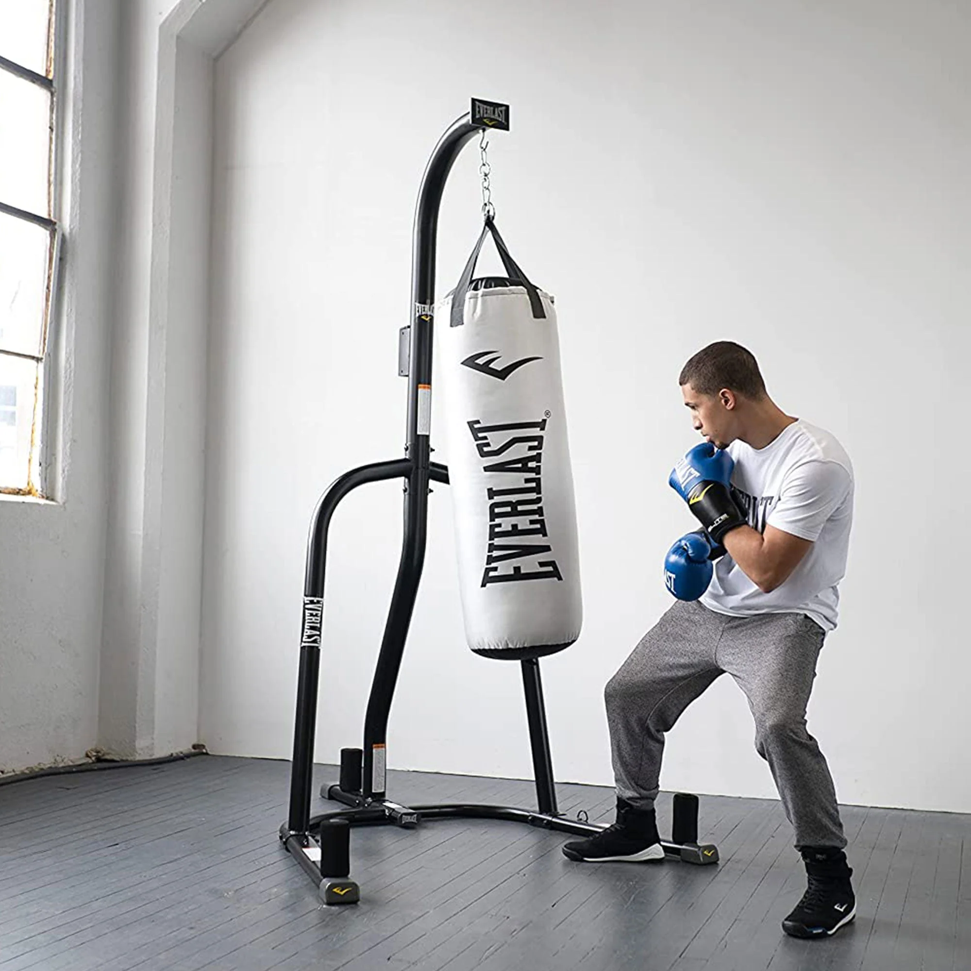 Everlast Nevatear Fitness Workout 60 Pound Heavy Boxing Punching Bag, Platinum - Image 7