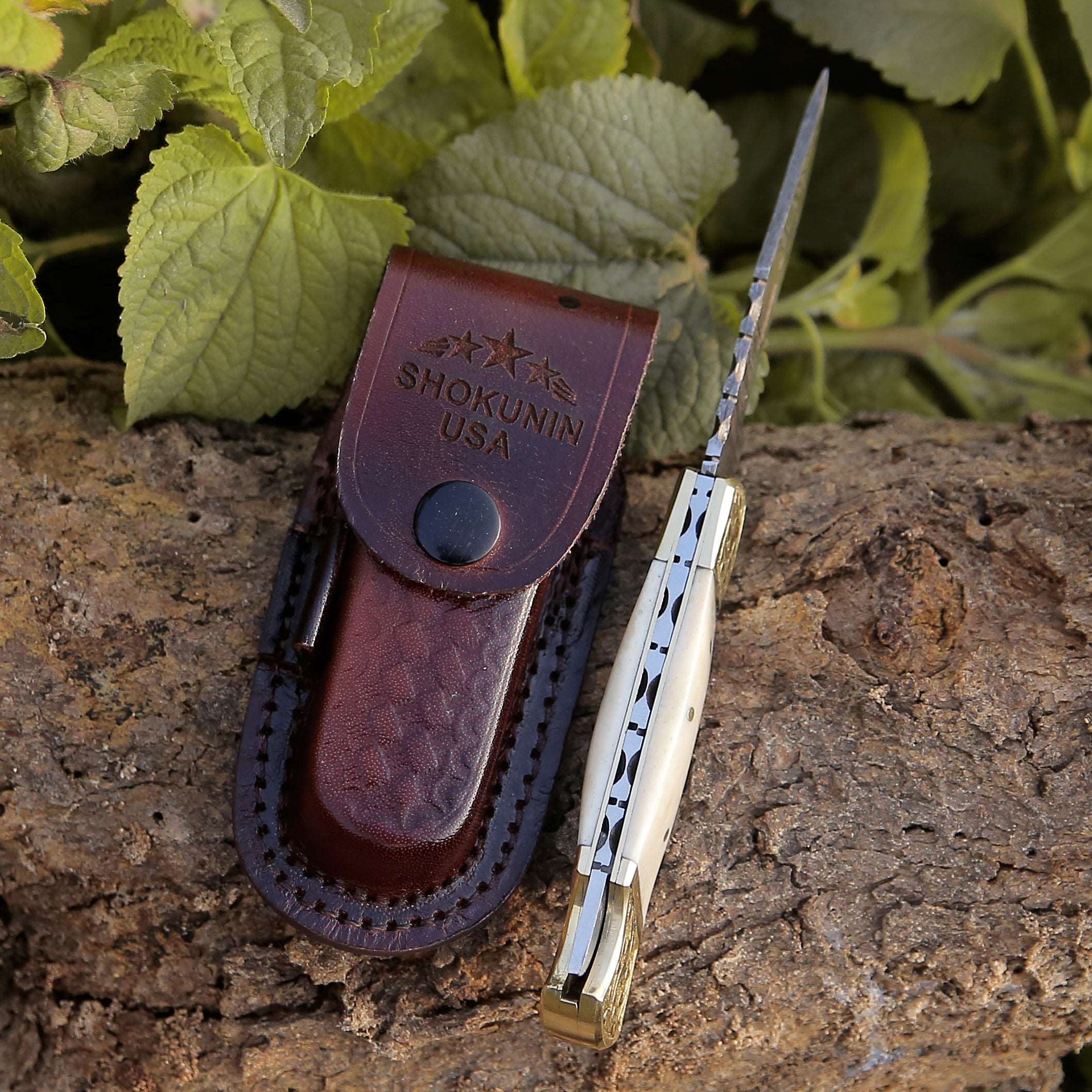 Expedition Damascus Blade Pocket Knife With Bone Handle - Image 2