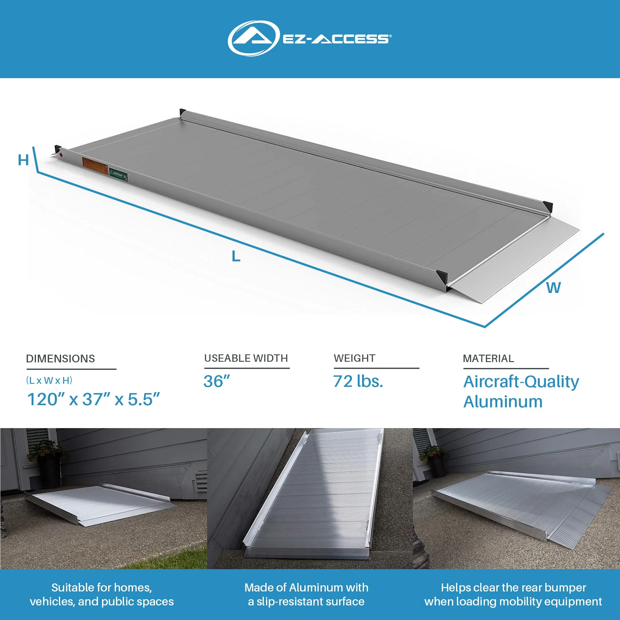 EZ-ACCESS GATEWAY 3G 10 Foot Solid Surface Aluminum Portable Wheelchair Ramp - Image 3