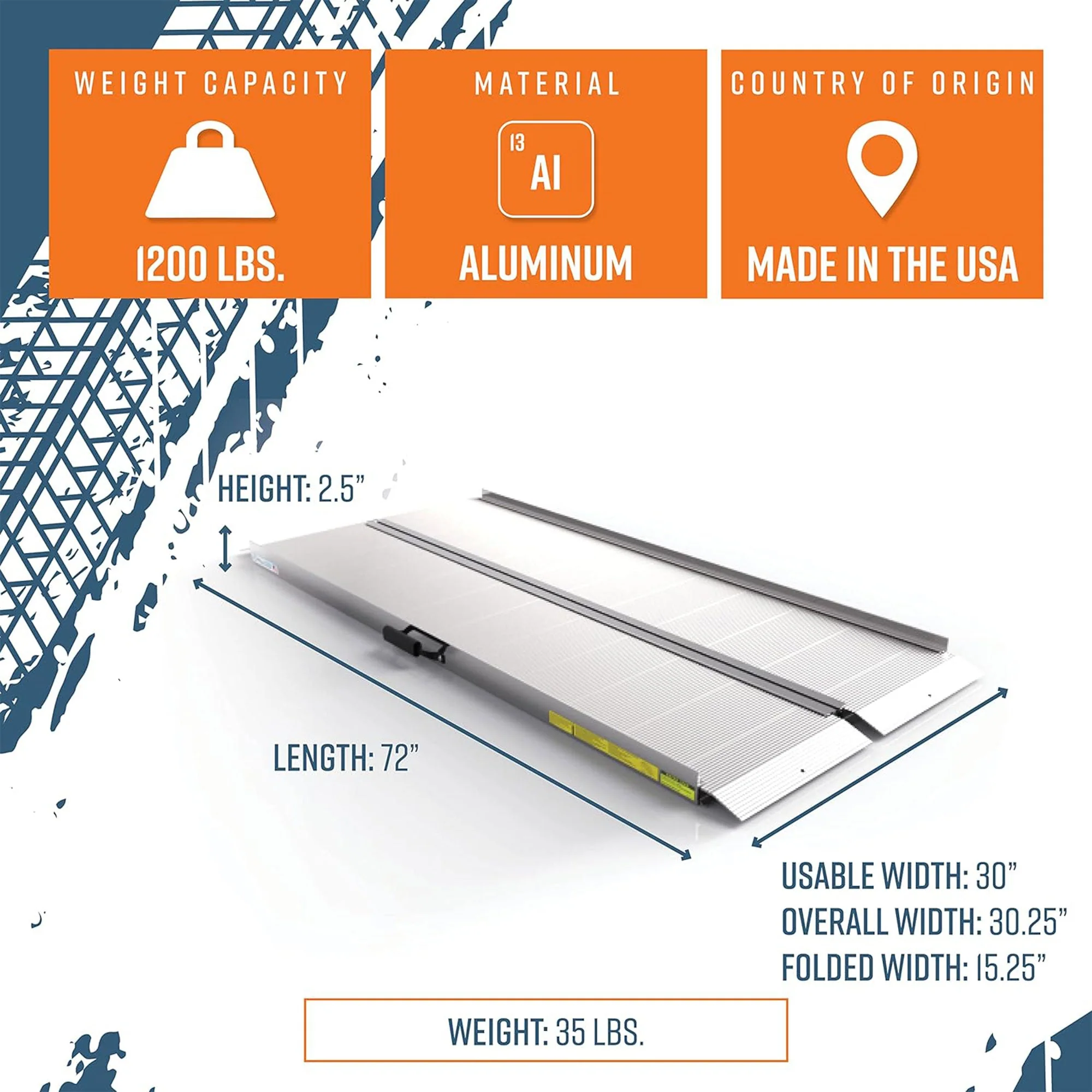 EZ-ACCESS TRAVERSE 6 Foot Aluminum Singlefold Portable Loading Ramp, Silver - Image 2