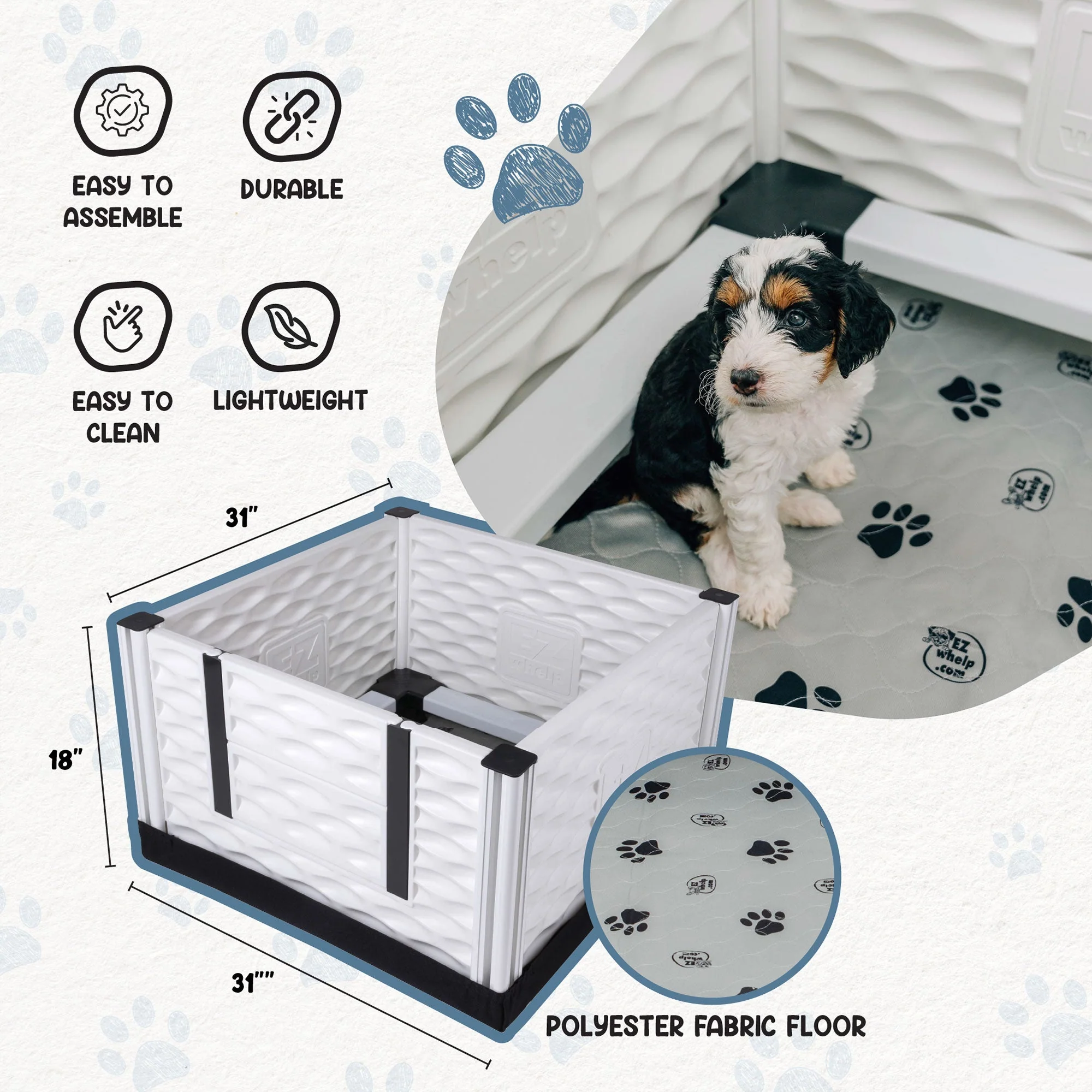 EZwhelp EZclassic 28" x 28" Puppy Dog Whelping Box Playpen w/Rails & Liner, Gray - Image 5