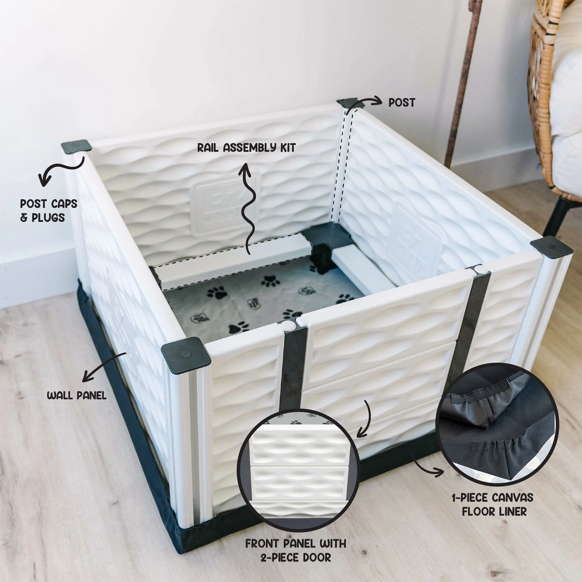 EZwhelp EZclassic 28" x 28" Puppy Dog Whelping Box Playpen w/Rails & Liner, Gray - Image 6