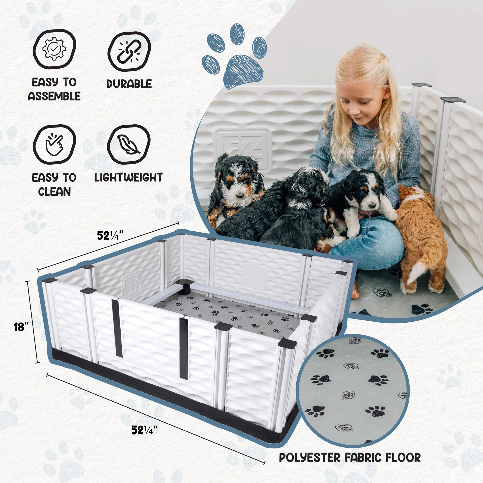 EZwhelp EZclassic 48" x 48" Puppy Dog Whelping Box Playpen w/Rails & Liner, Gray - Image 4