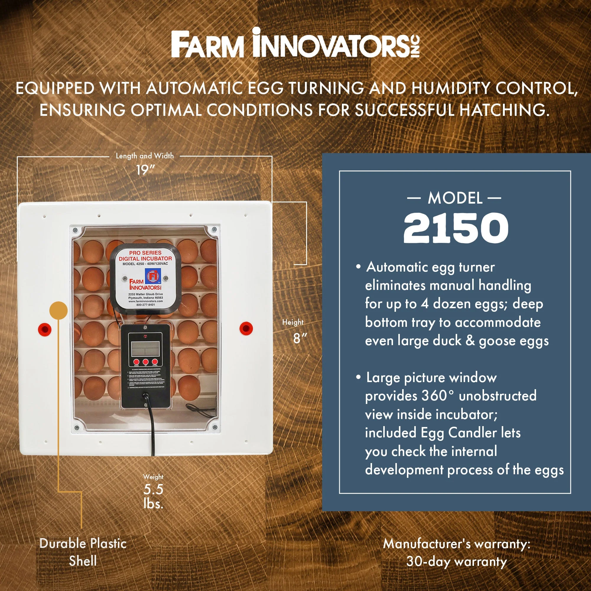 Farm Innovators 2150 Digital LCD Display Still Air Incubator for 4 Dozen Eggs - Image 4