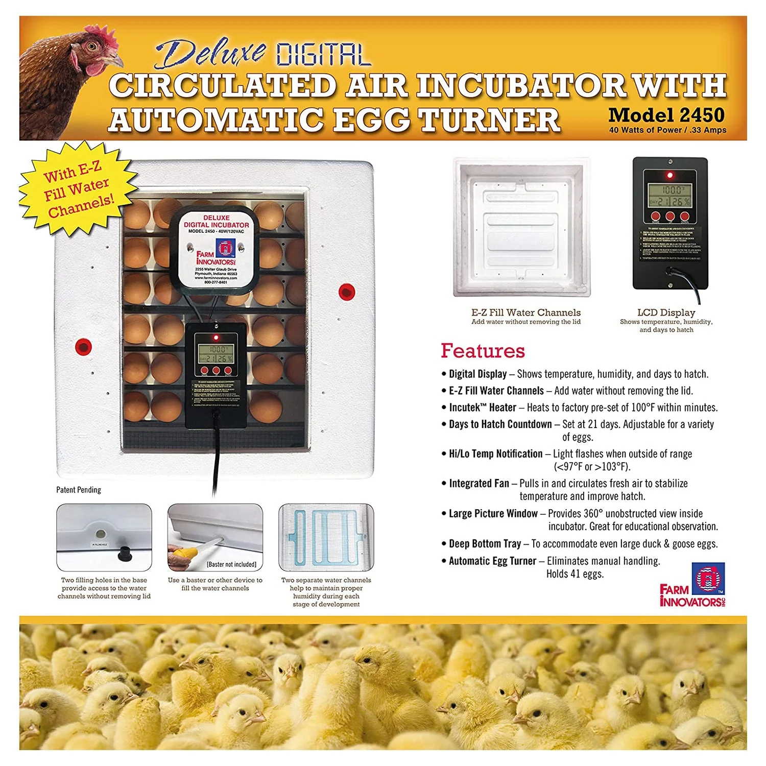 Farm Innovators 2450 Circulated Air Incubator w/ Auto Egg Turner, White (3 Pack) - Image 7