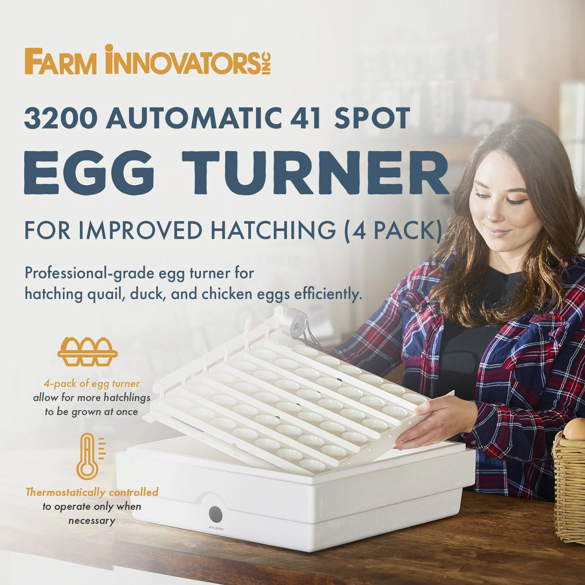 Farm Innovators 3200 Automatic 41 Spot Egg Turner for Improved Hatching (4 Pack) - Image 2