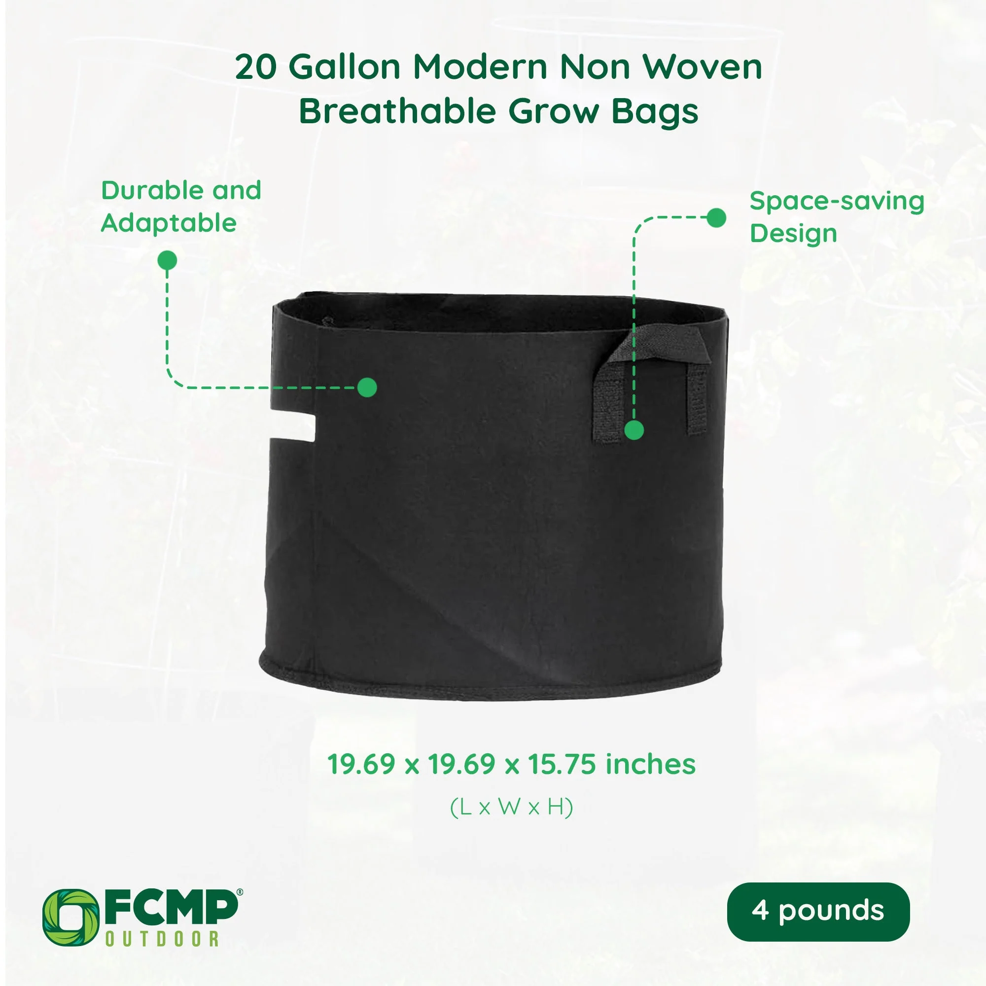 FCMP Outdoor 20 Gallon Modern Non Woven Breathable Grow Bags, Black (5 Pack) - Image 3