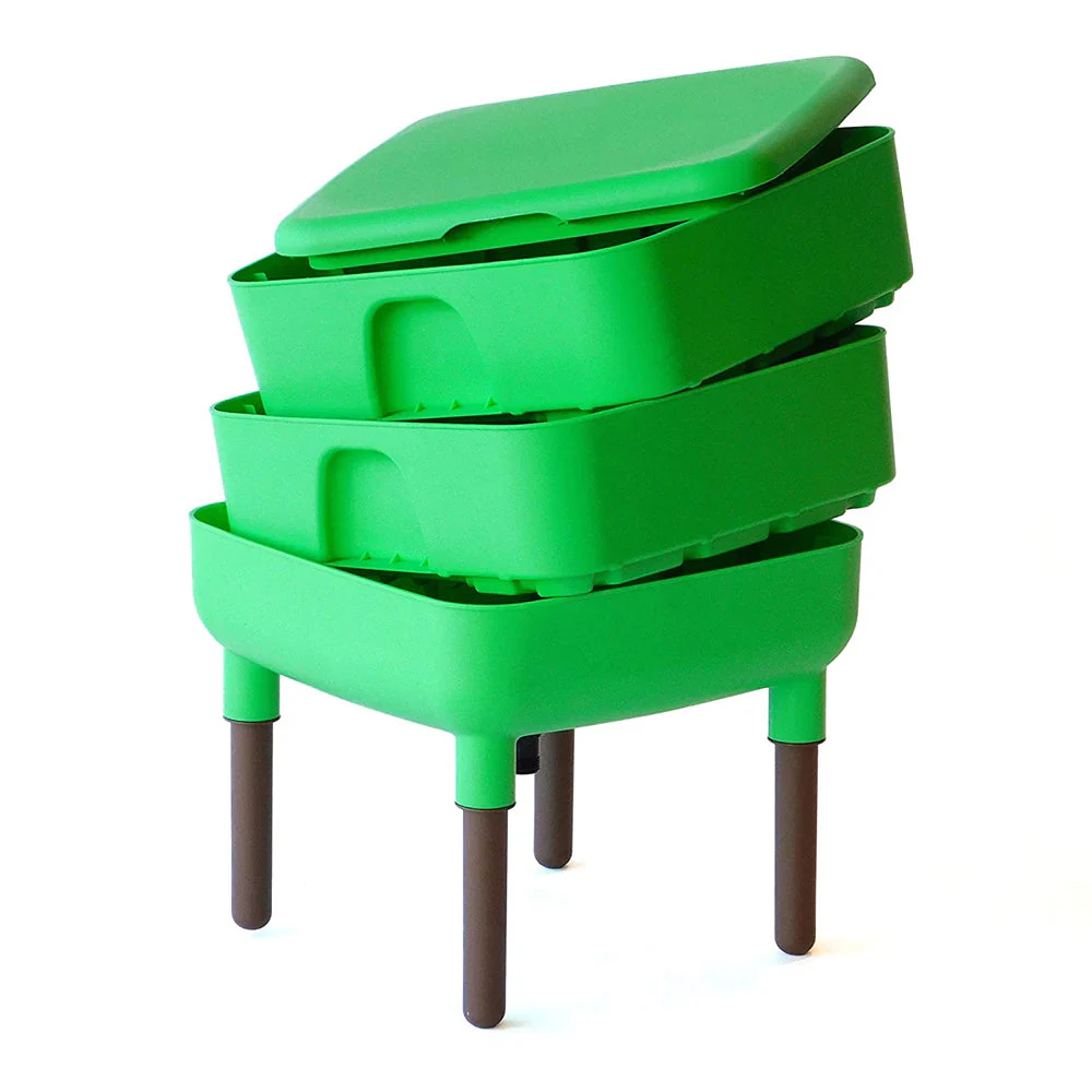 FCMP Outdoor Essential Living 6 Gallon Worm Composter Bin w/ Garden Trays, Green - Image 2