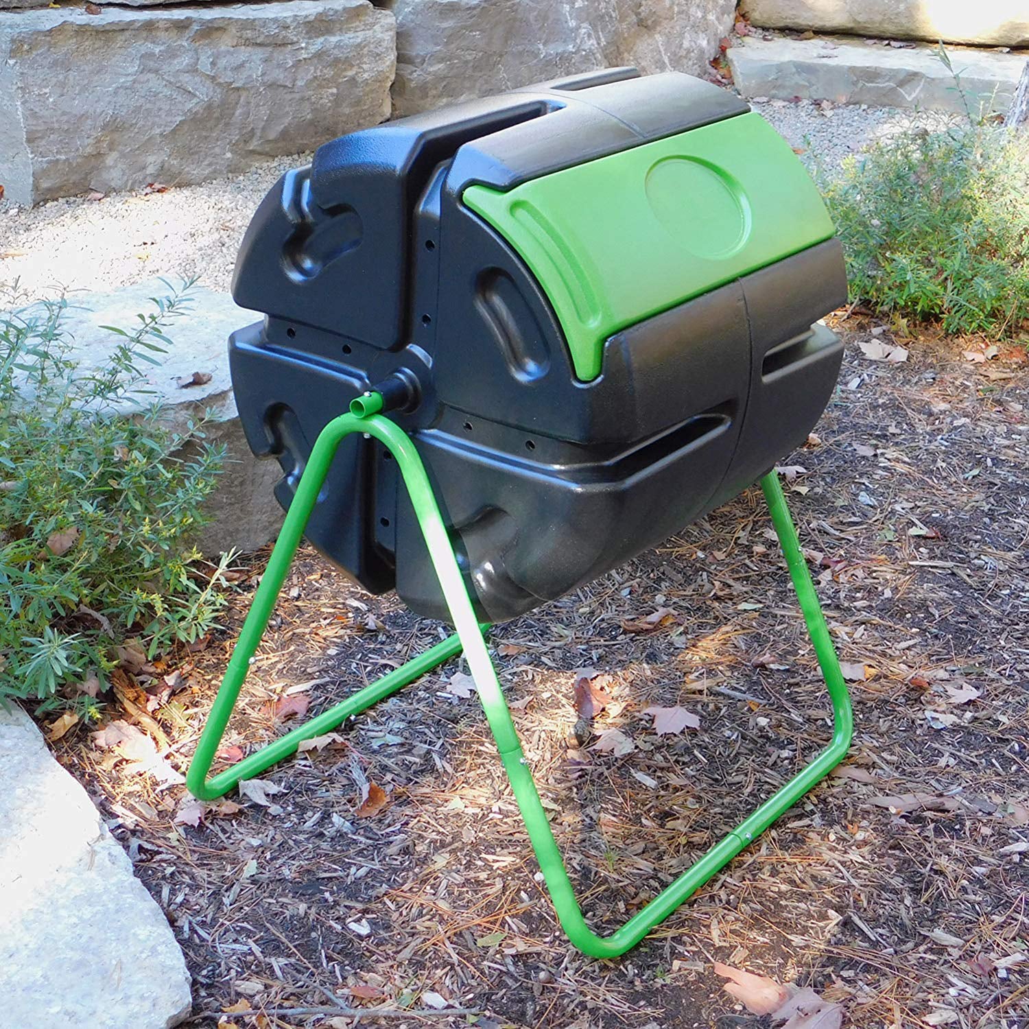 FCMP Outdoor HOTFROG 37 Gallon Plastic Single Roto Tumbling Composter Bin, Green - Image 6