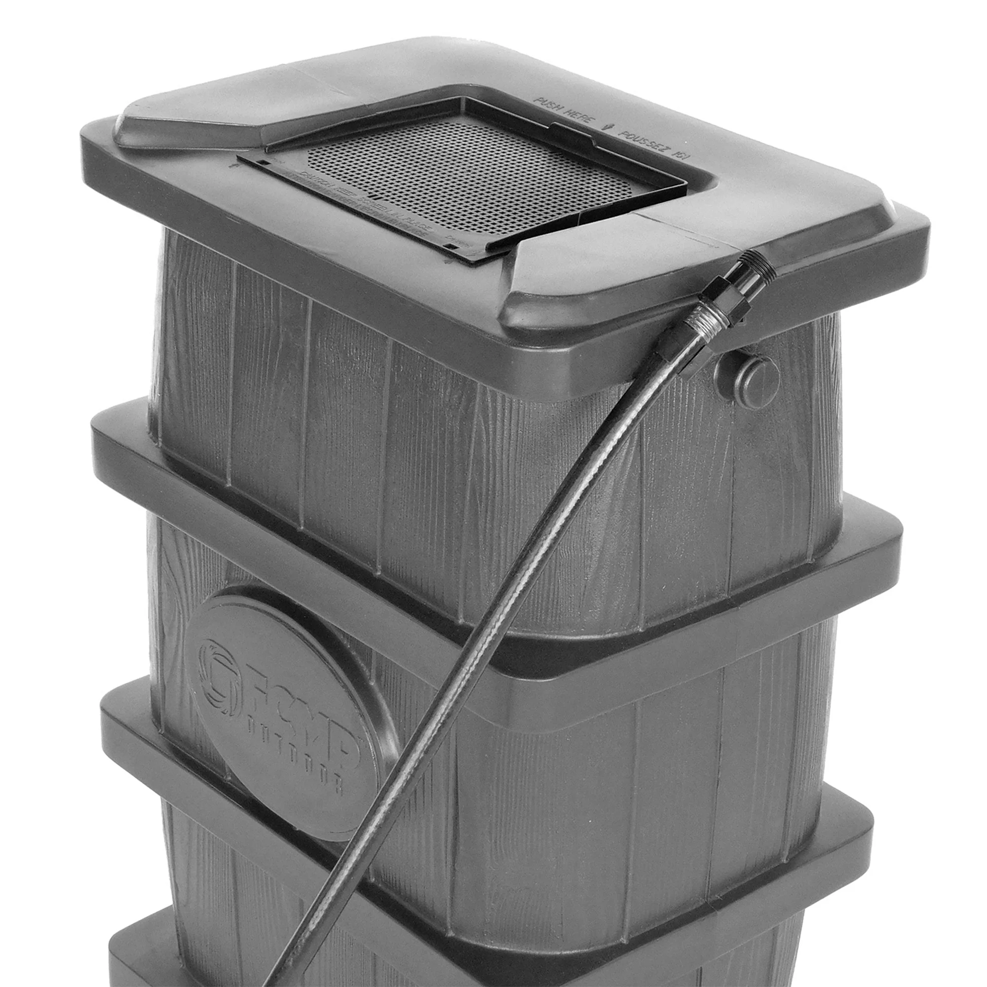 FCMP Outdoor WG4000-GRY Home Outdoor Wood Grain Rain Water Catcher Barrel, Gray - Image 8