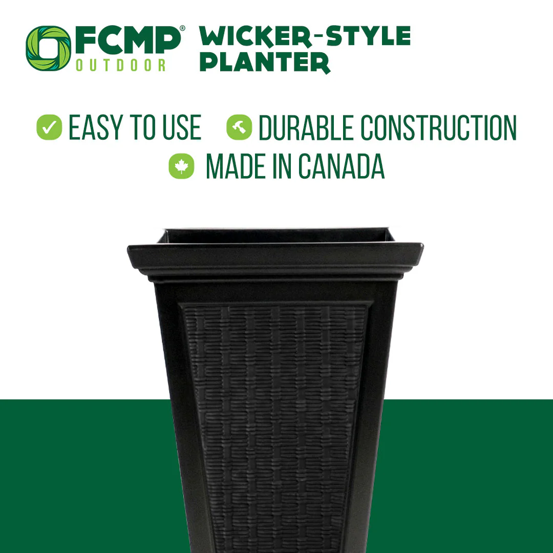 FCMP Outdoor Wicker Pattern Resin 24" Self-Watering Pedestal Taper Planter, 2 Pk - Image 5