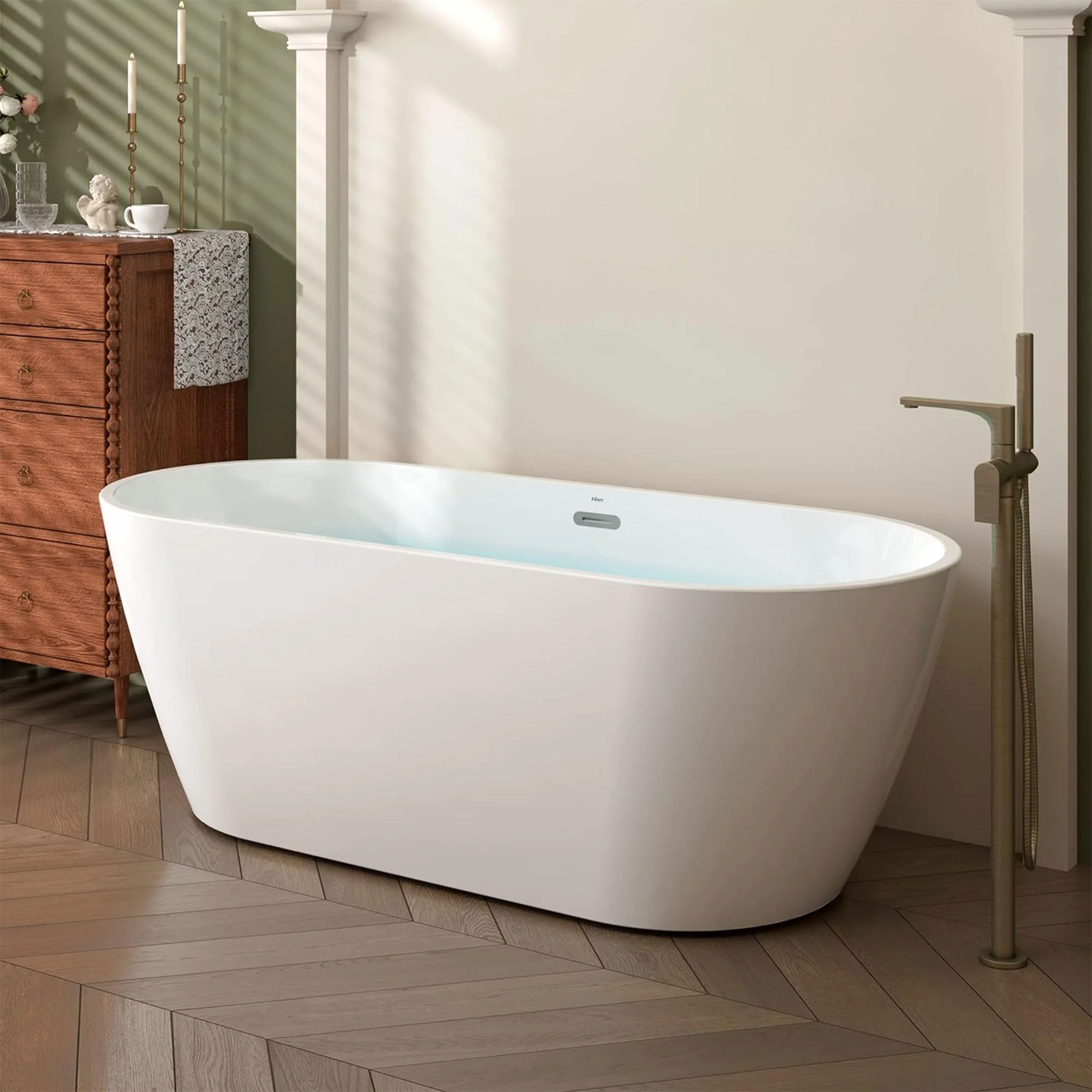 FerdY Bali 67 In Glossy Acrylic Freestanding Bathtub with Polished Chrome Drain - Image 7