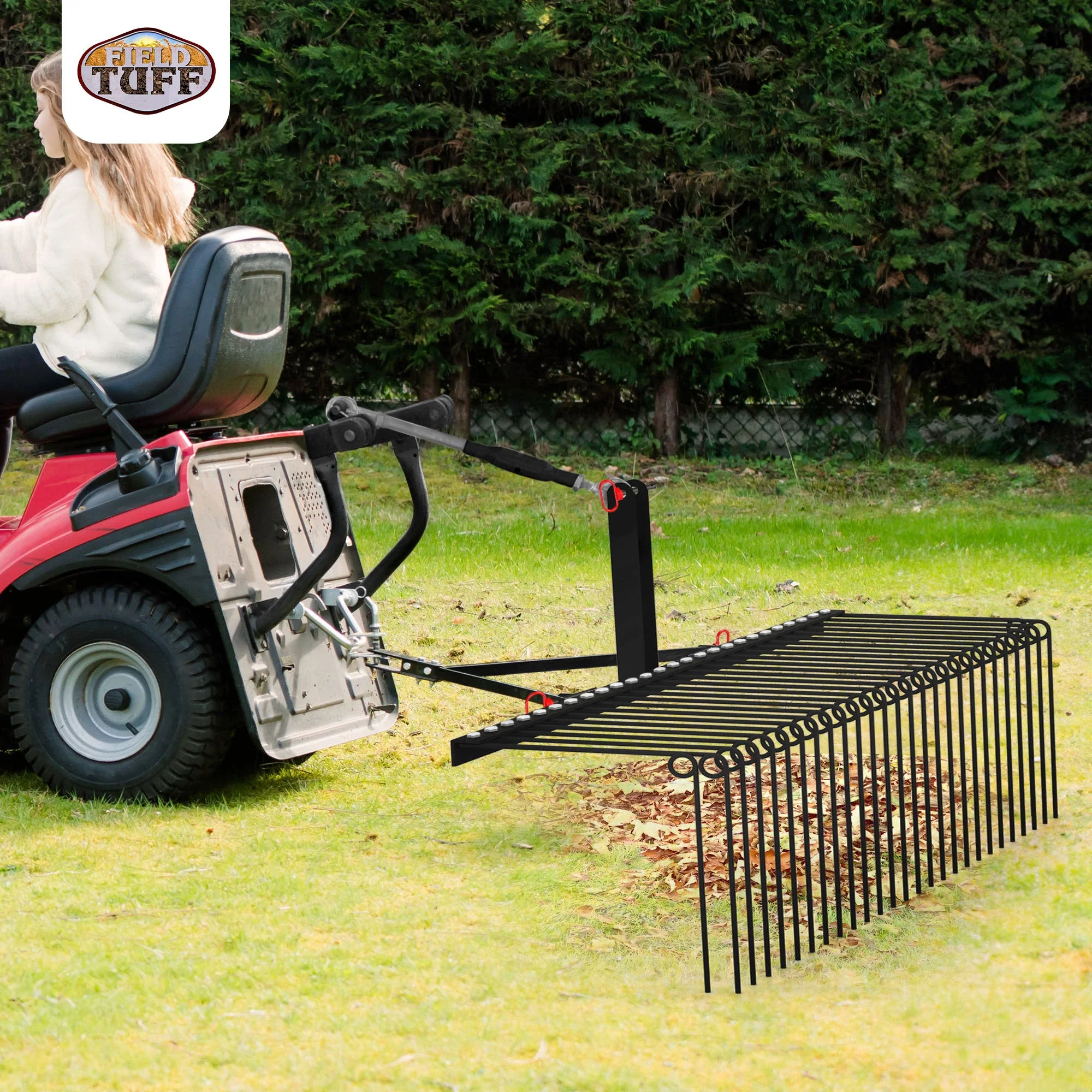 Field Tuff 3 Point 72 Inch Durable Powder Coated Steel Pine Straw Rake, Black - Image 4