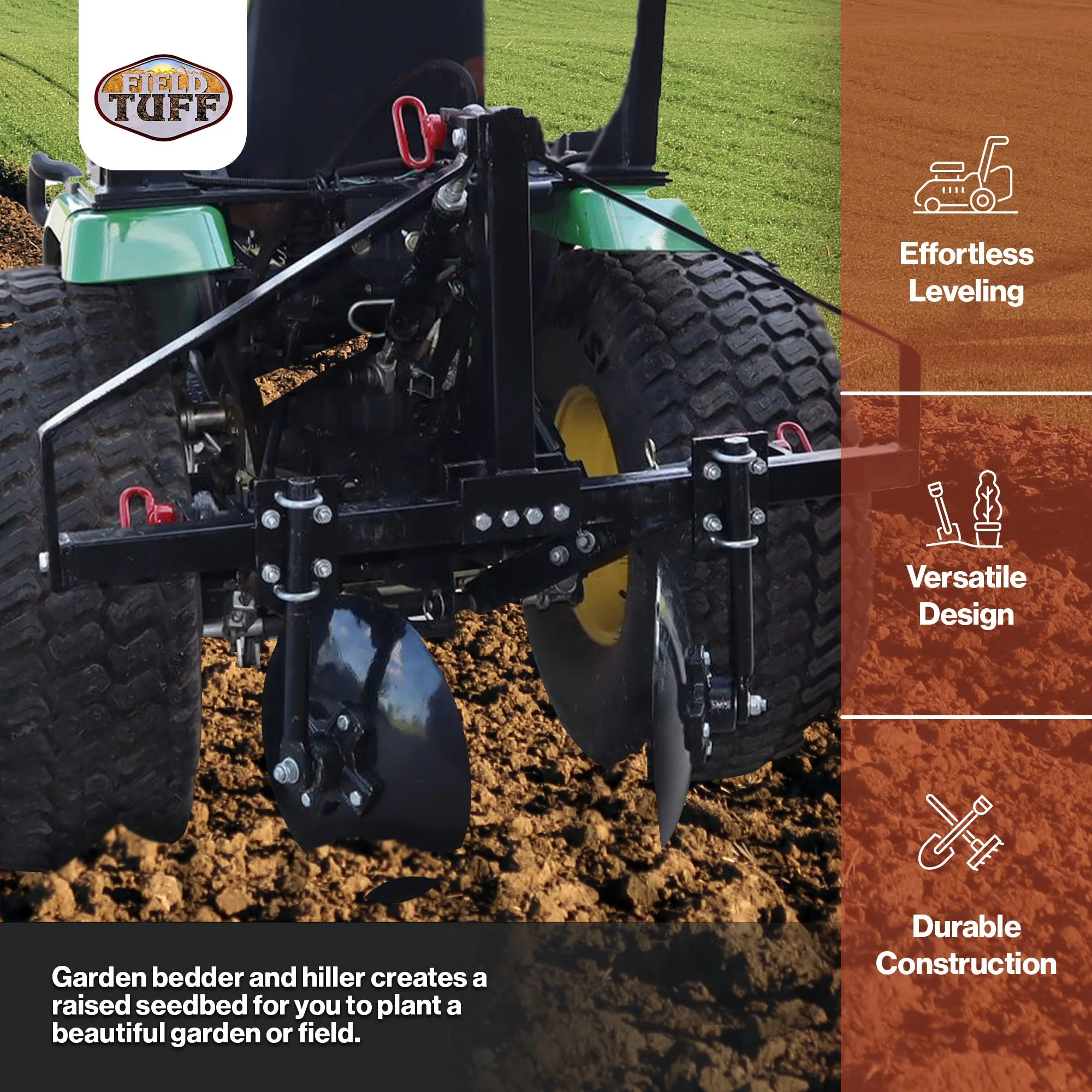 Field Tuff 43 Inch Disc Cultivator Garden Bedder and Hiller For 3 Point Tractor - Image 3