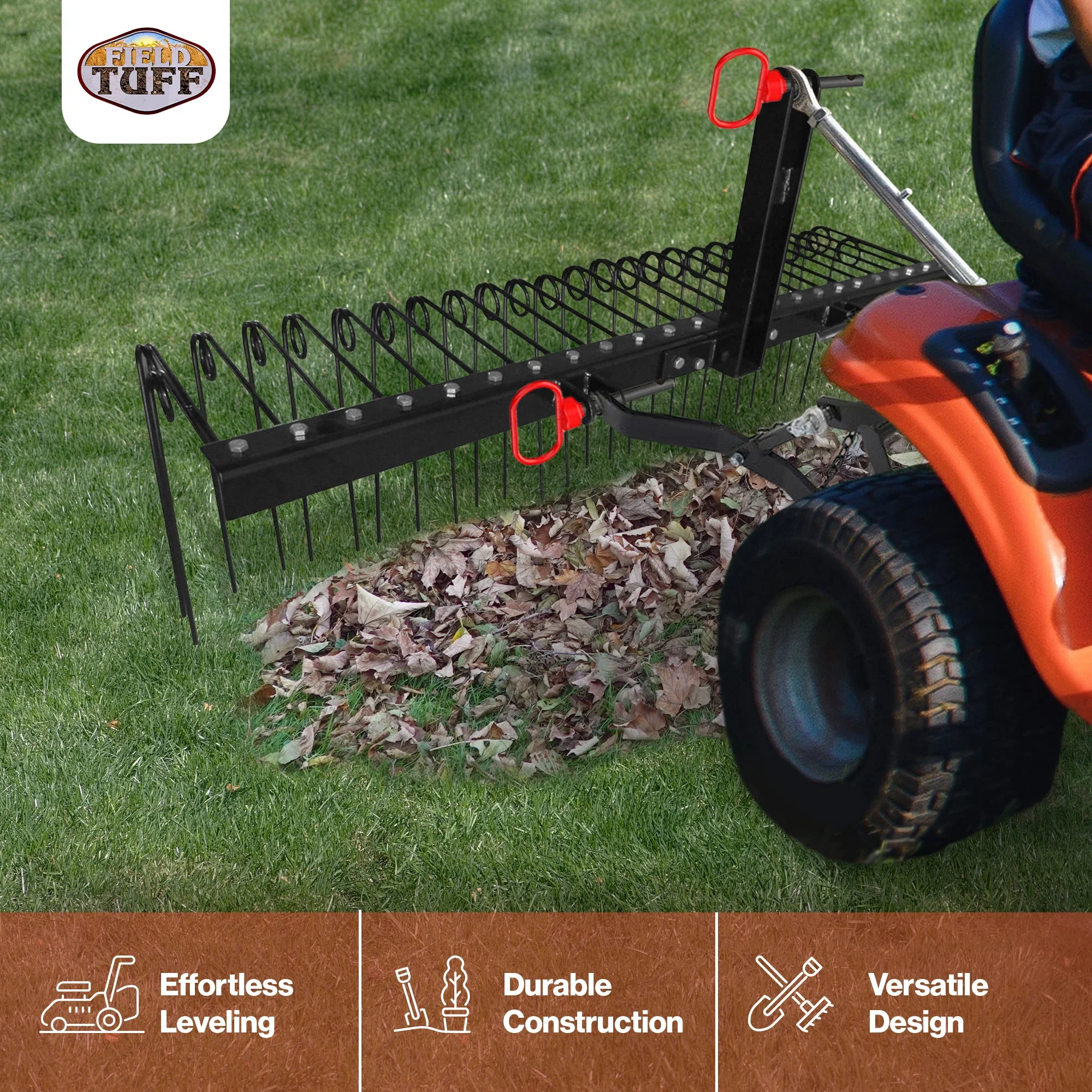 Field Tuff 60 Inch Pine Straw Rake w/ Coil Spring Tines & 3 Point Hitch, Steel - Image 2