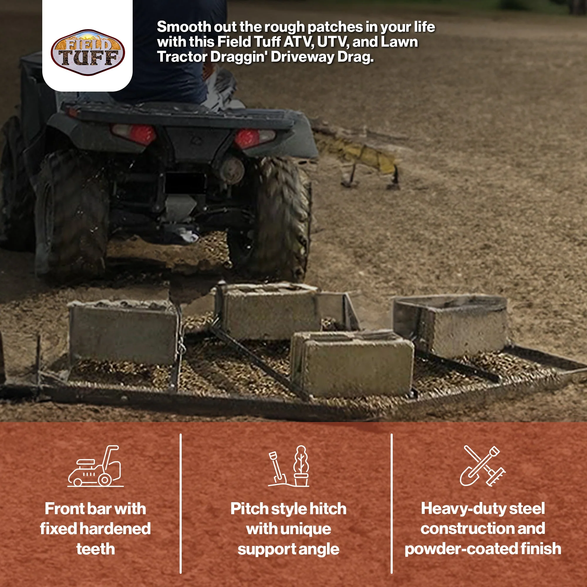 Field Tuff 78 Inch ATV, UTV, and Lawn Tractor Landscape Draggin' Driveway Drag - Image 3