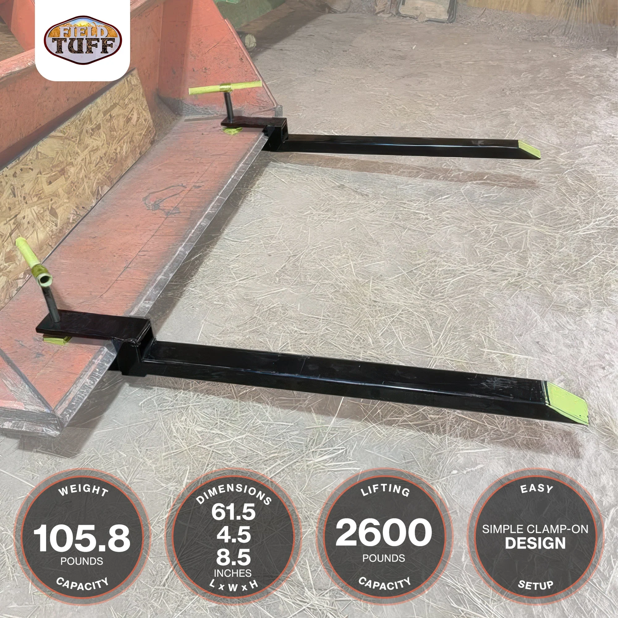 Field Tuff Heavy Duty Steel Tractor Bucket Forks, 2,600 Pound Capacity, 2 Pack - Image 3