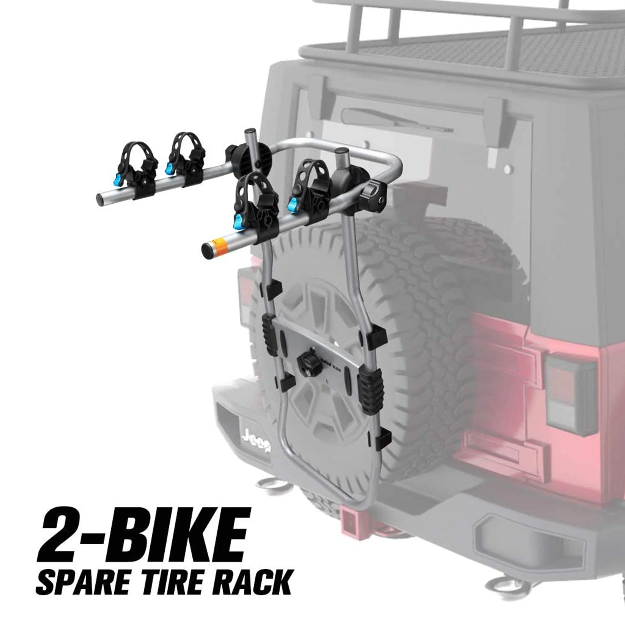 Fieryred 2 Bike Adjustable Bolt On Spare Tire Rack with 75 Pound Capacity, Black - Image 6