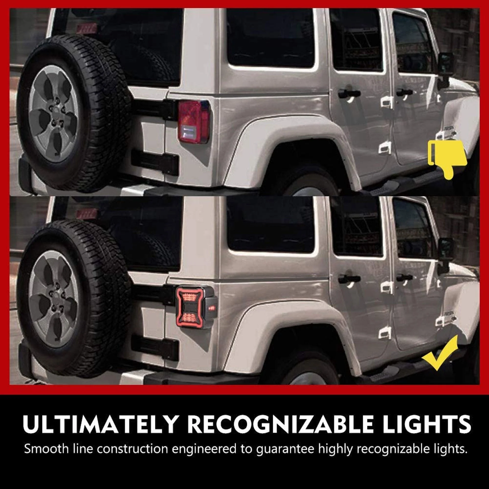 FieryRed Red LED Brake Reverse Running Tail Lights for Jeep Wrangler (2 Pack) - Image 7