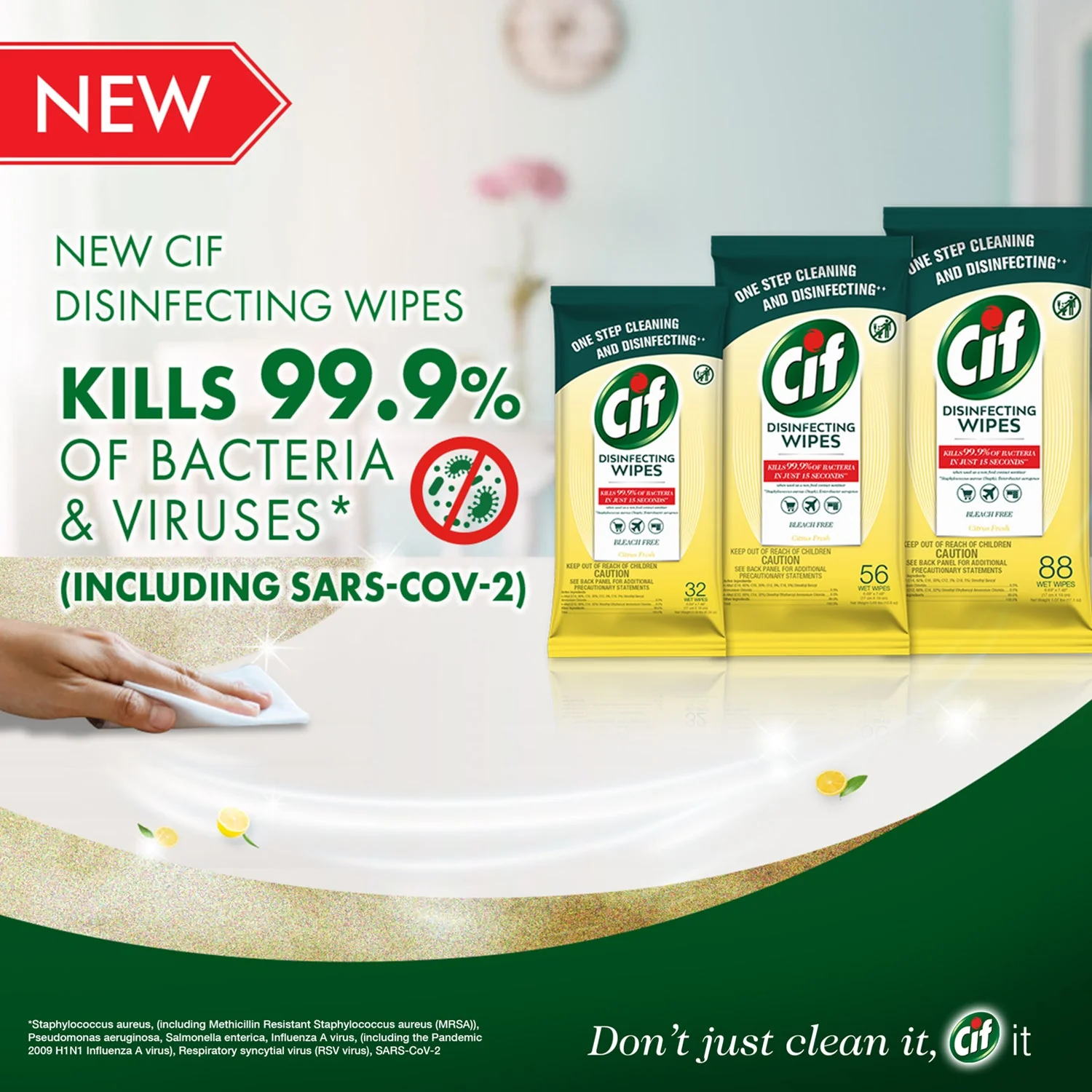 Fine Life Products Cif Multi Surface Disinfecting Citrus Wet Wipes, 32 Count - Image 4