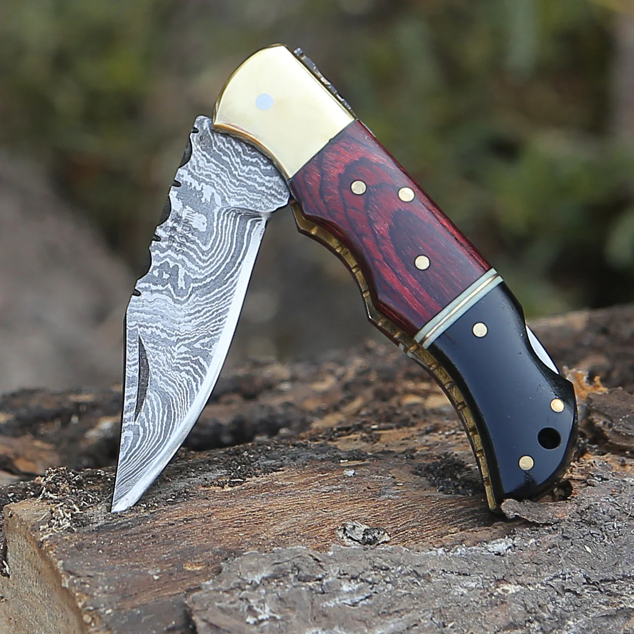 Firestrike Pocket Knife with Bull Horn & Pakkawood Handle - Image 3