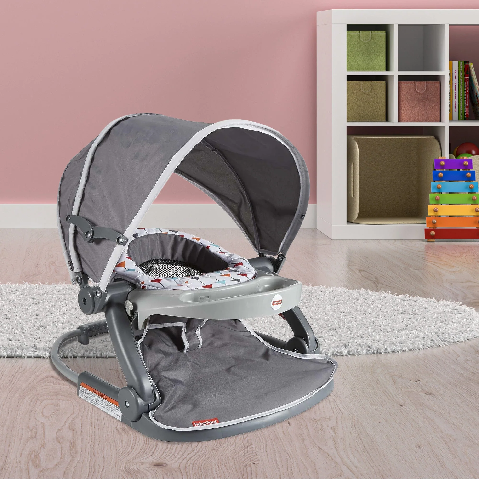 Fisher-Price Foldable Baby Travel Chair On The Go Sit Me Up Floor Seat w/Canopy - Image 7