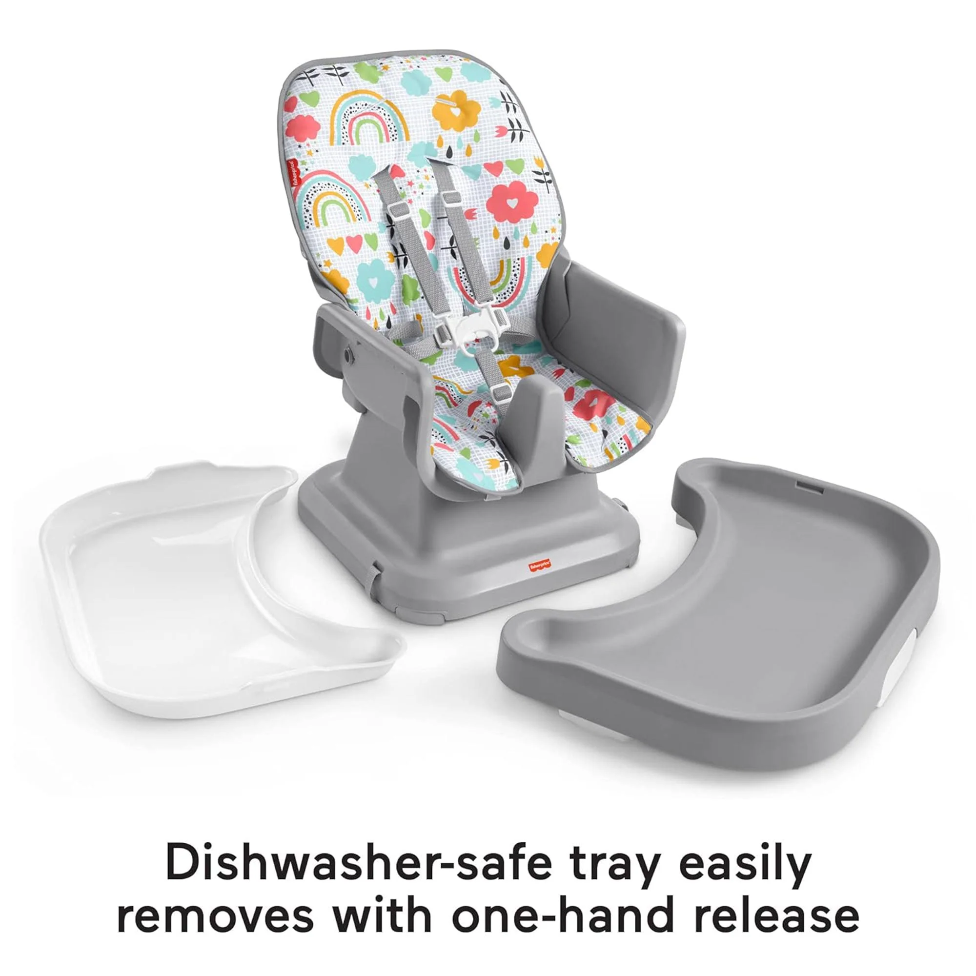 Fisher Price SpaceSaver Simple Clean High Chair with Removable Tray Liner, Gray - Image 3