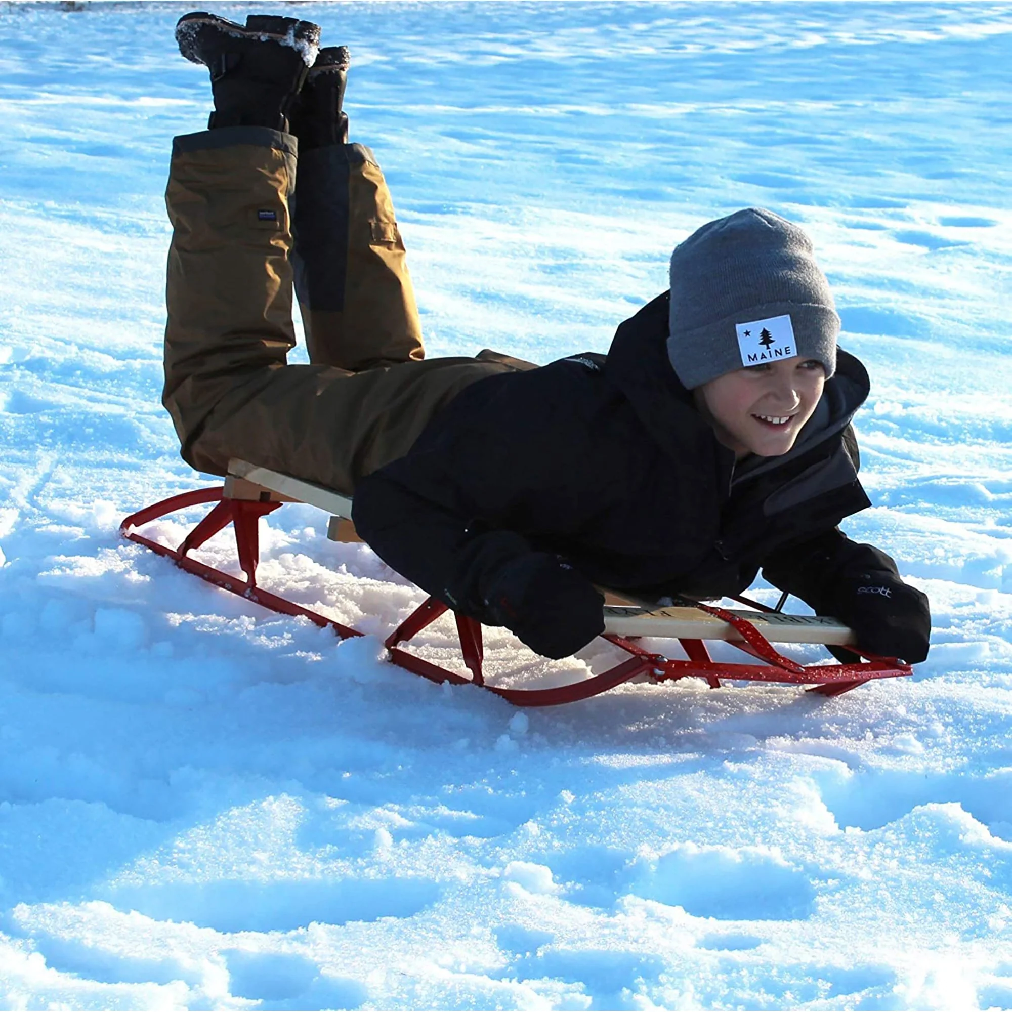 Flexible Flyer Metal Runner Steel/Wood 48" Long Snow Slider Sled for Kids, Red - Image 5