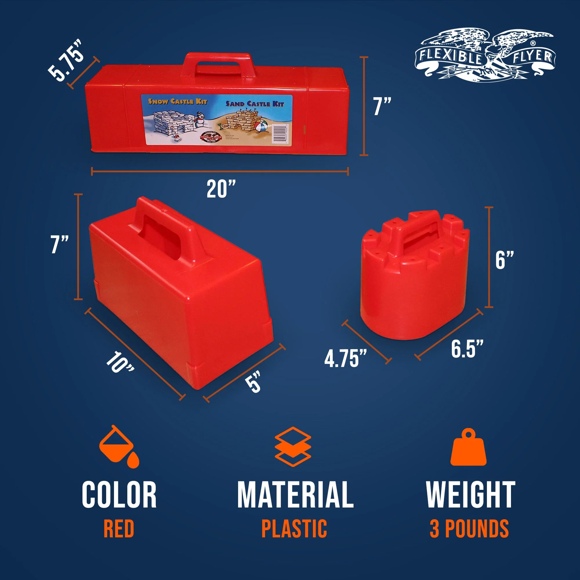 Flexible Flyer Snow Castle Kit 3 Pc Winter Snow and Beach Sand Fort Building Set - Image 3