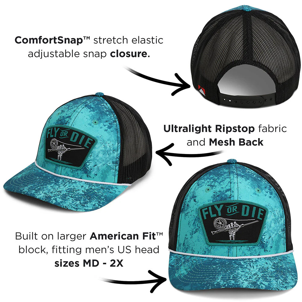 Fly or Die Hat Fly Fishing Mesh Back Rope Cap - Image 18
