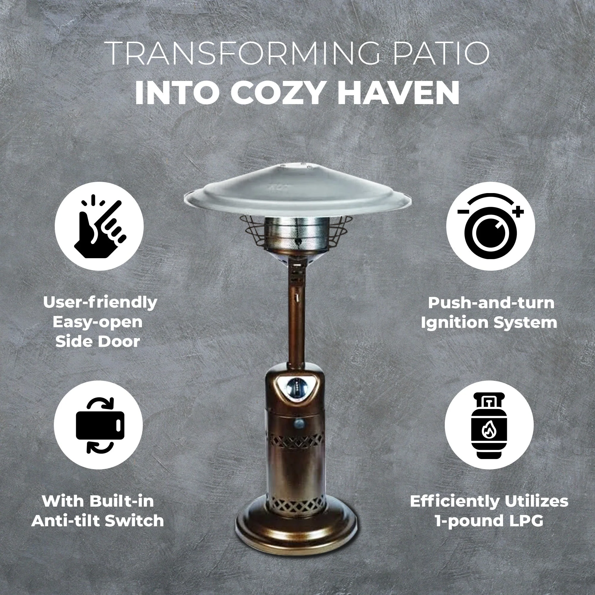 Four Seasons Courtyard 10000BTU Tabletop Gas Patio Heater Holds 1lb Propane Tank - Image 2