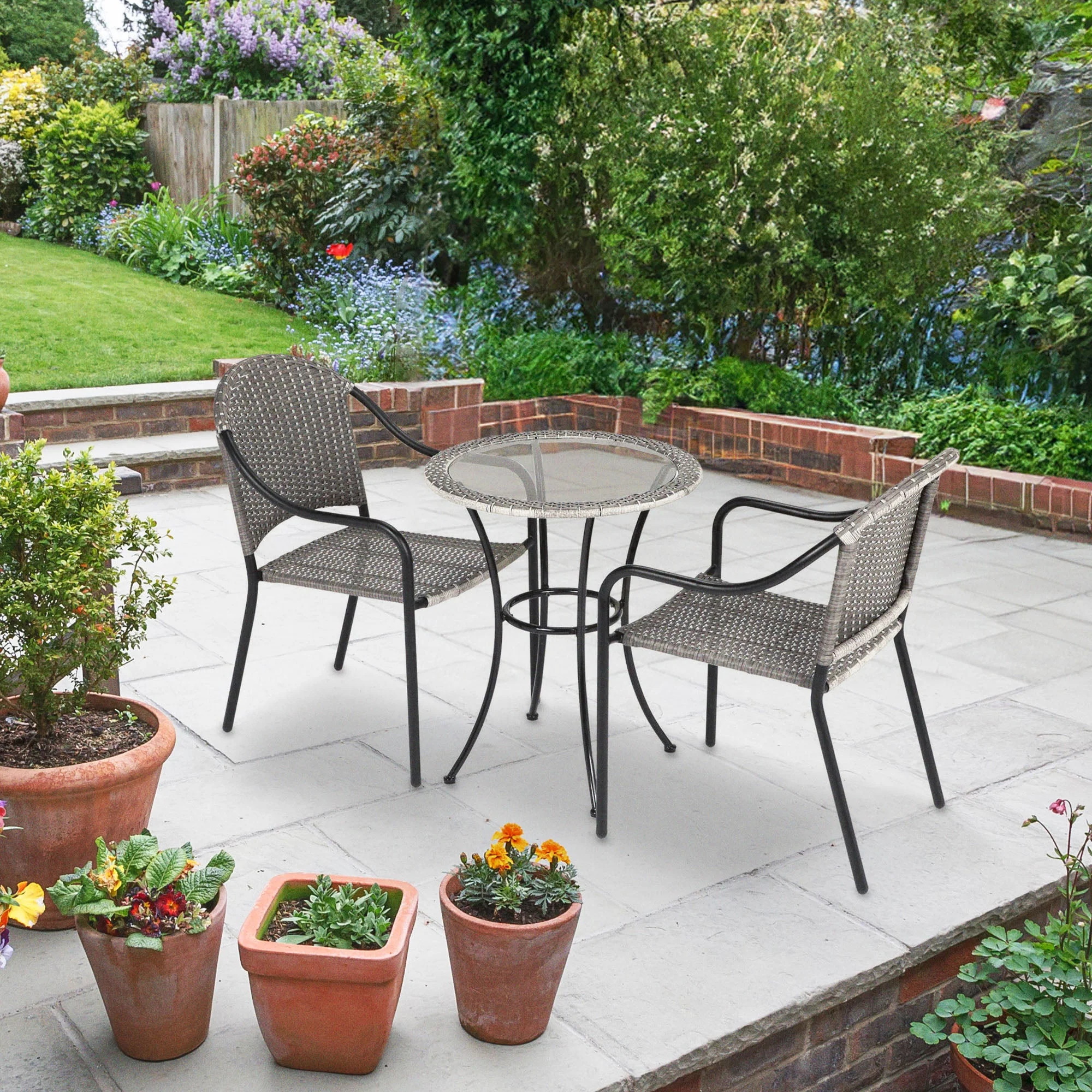 Four Seasons Courtyard 24 Inch Marbella Wicker Modern Bistro Patio Table, Gray - Image 6