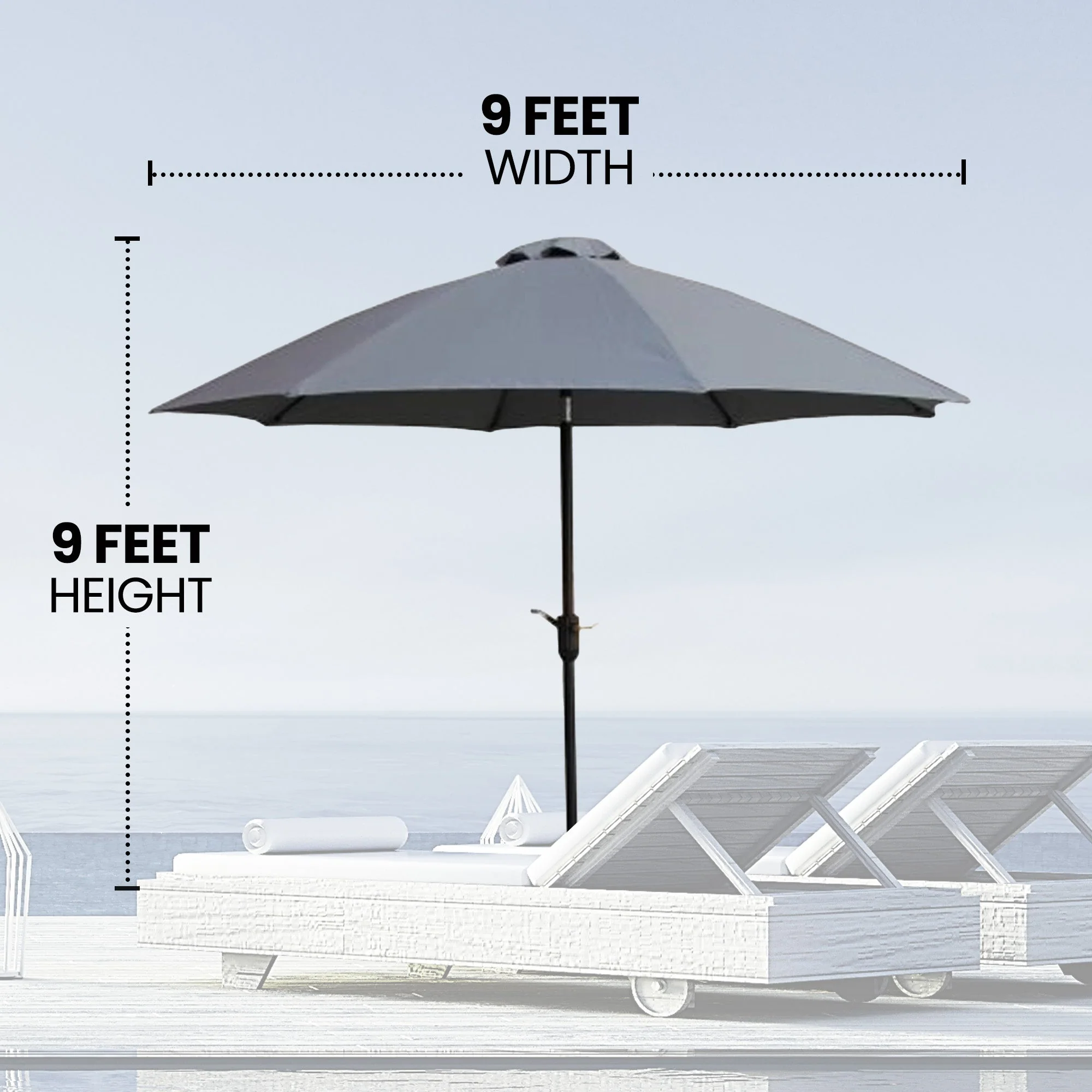 Four Seasons Courtyard 9 Foot Crank Lift Auto Tilt System Patio Umbrella, Gray - Image 3
