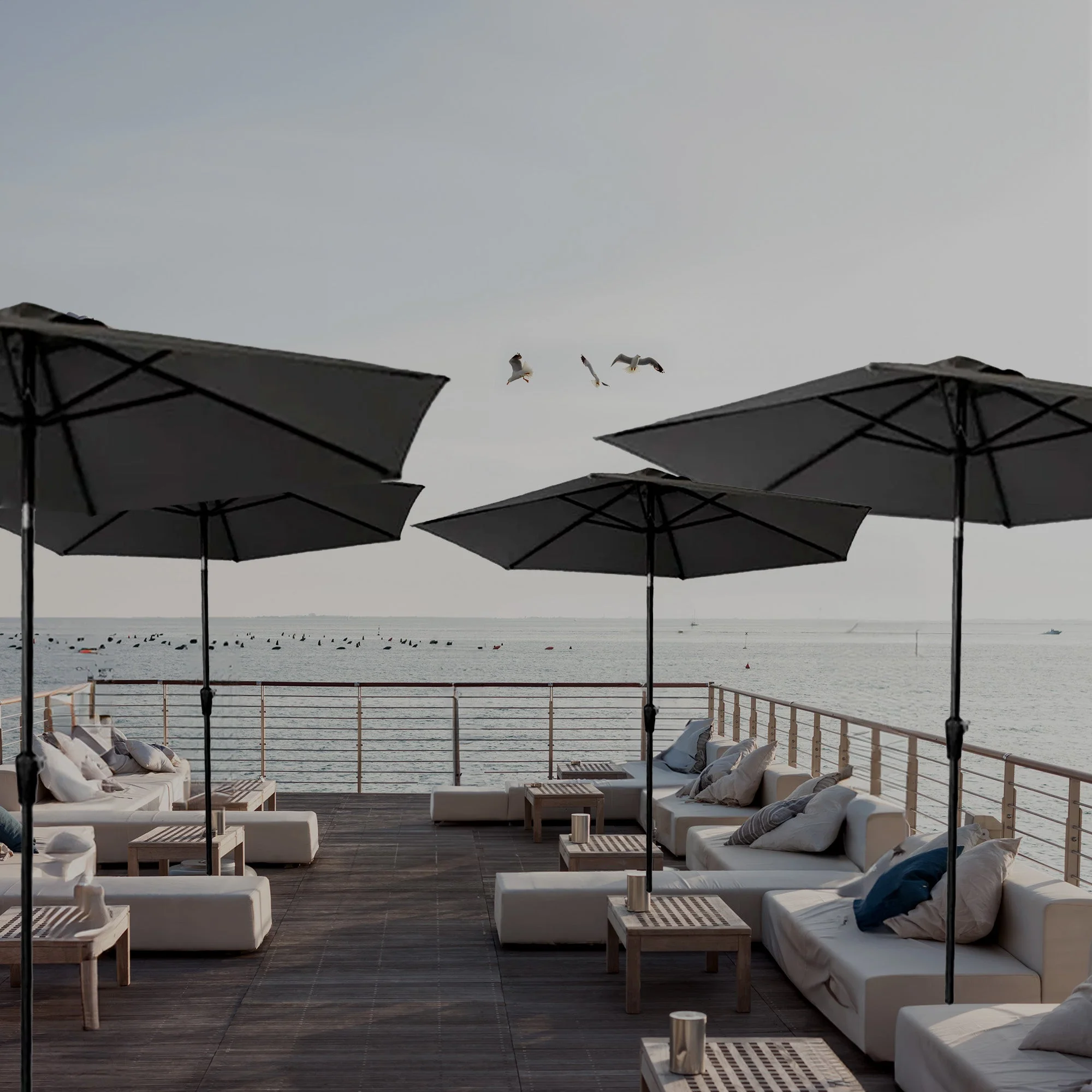 Four Seasons Courtyard 9' Round Sling Fabric Campton Hills Market Umbrella, Gray - Image 5