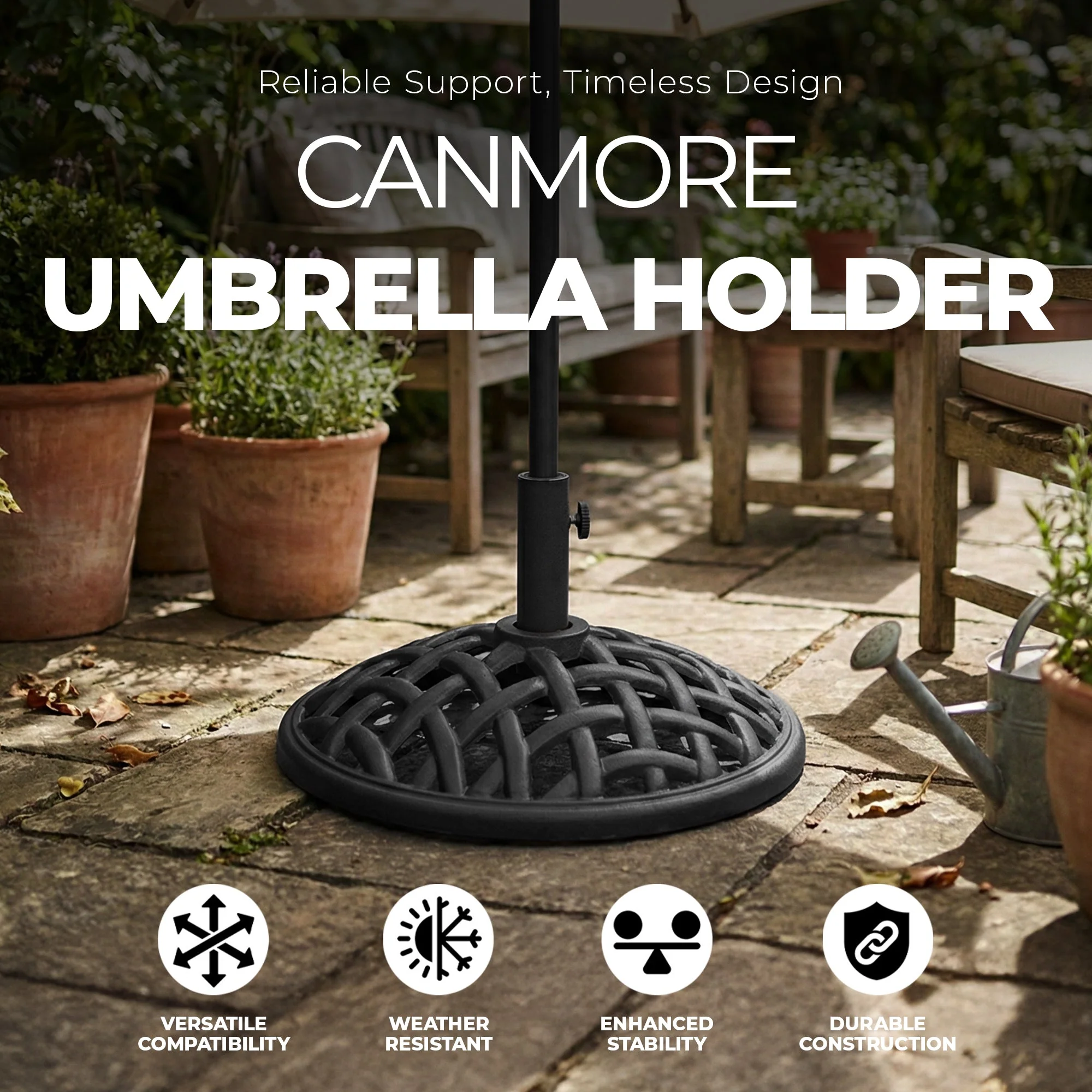 Four Seasons Courtyard Canmore 19 Inch Cast Iron Patio Umbrella Base, Black - Image 3