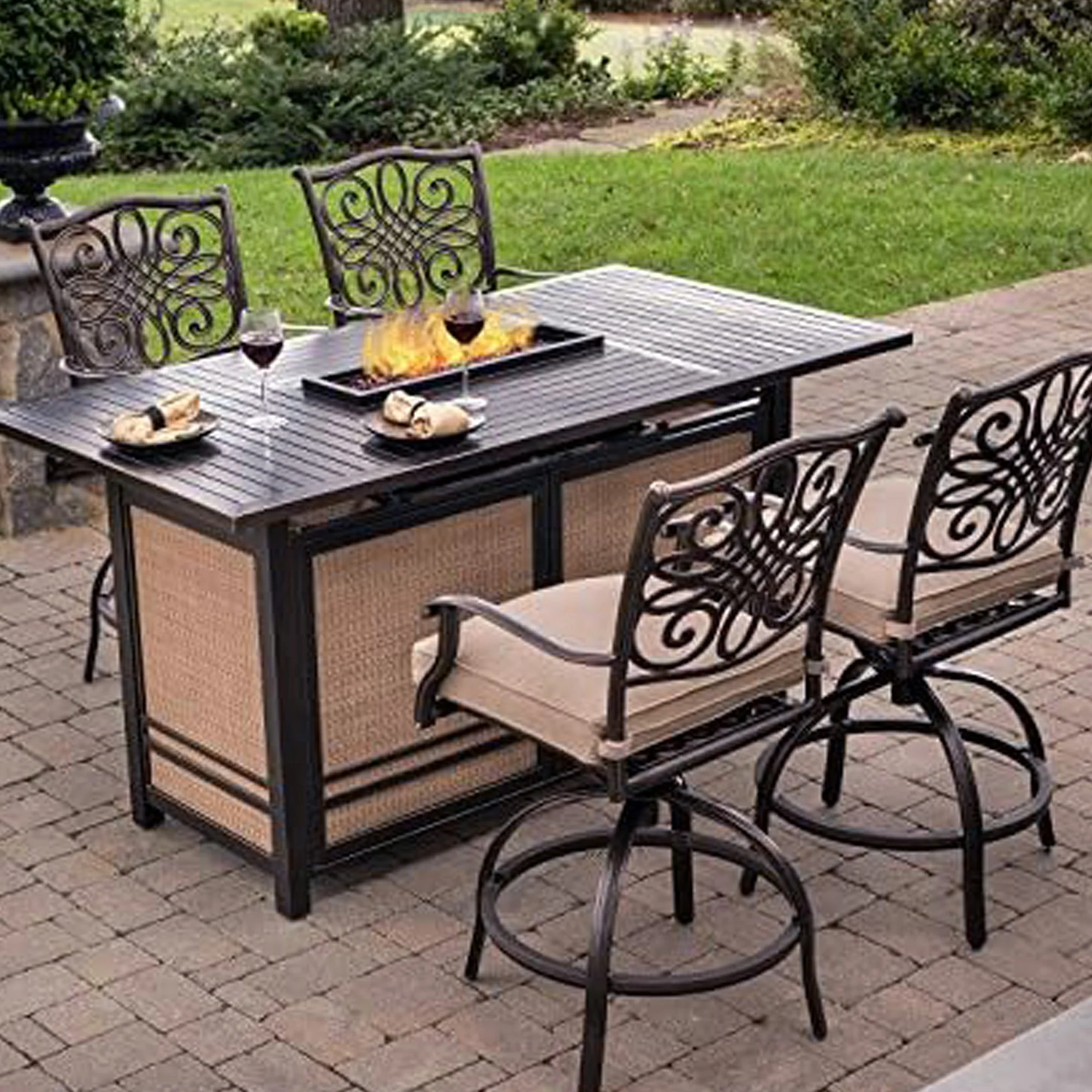Four Seasons Courtyard Manhattan LP Gas Aluminum Fire Pit Table, Charcoal Gray - Image 5