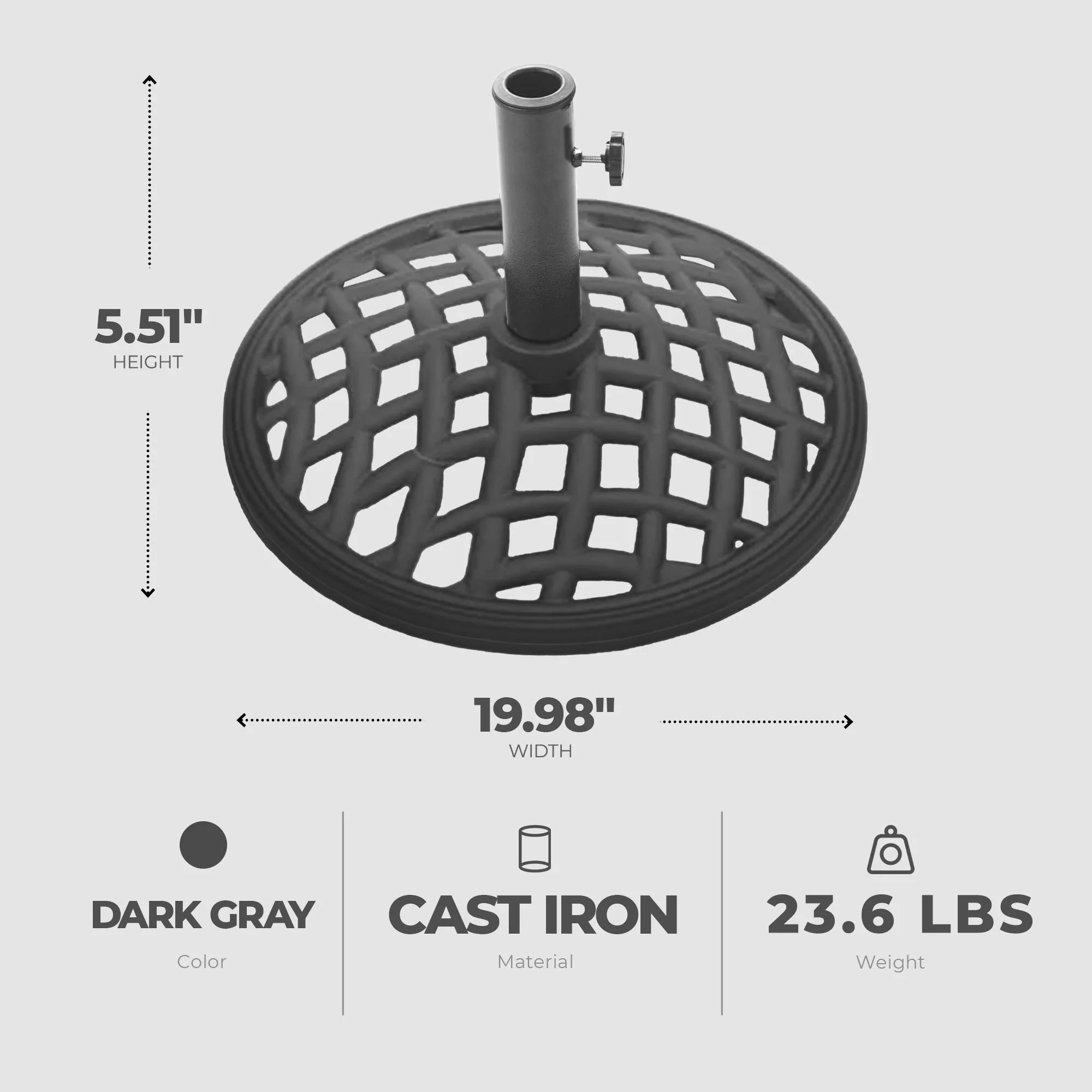 Four Seasons Courtyard Palermo 19” Round Cast Iron Umbrella Holder Base, Gray - Image 2