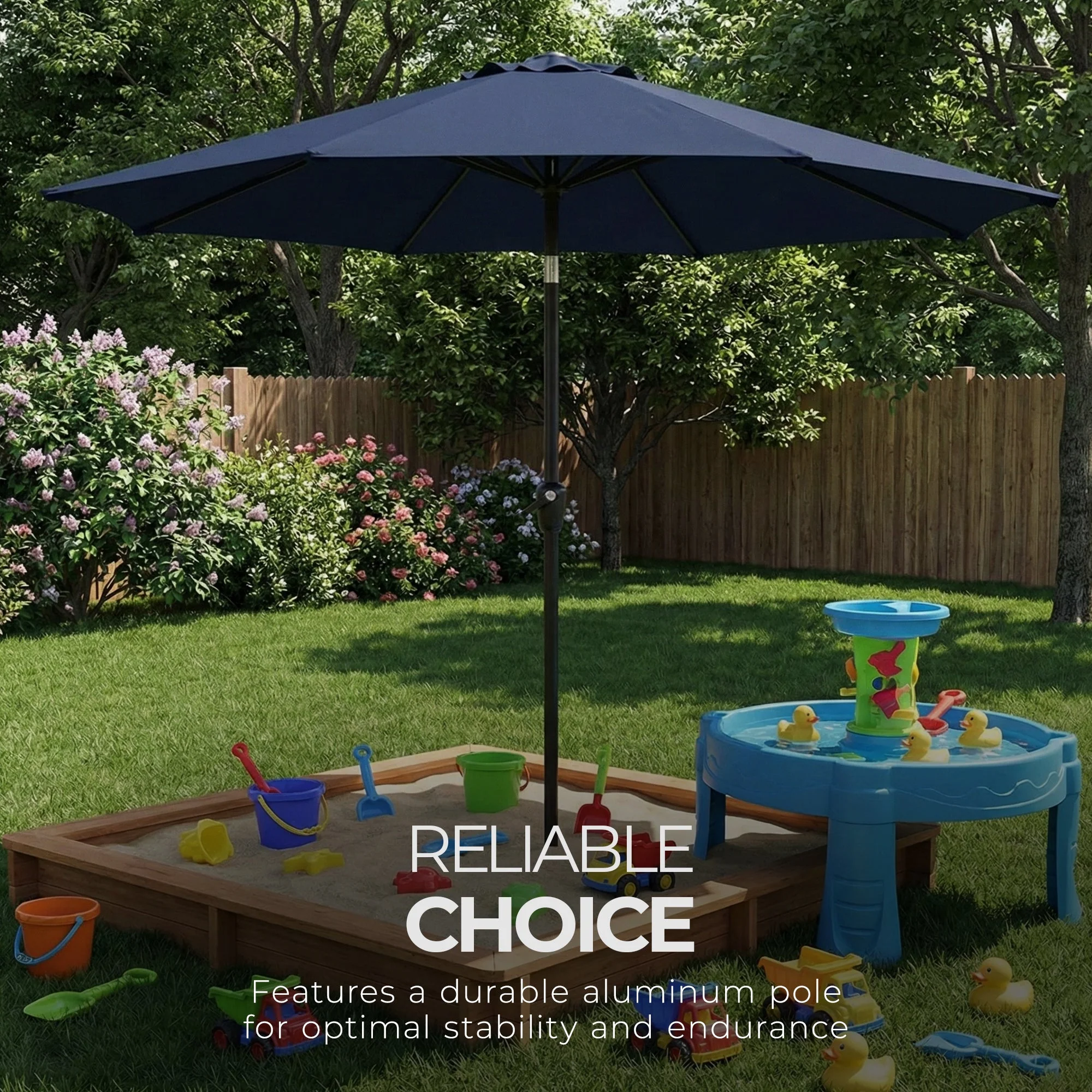 Four Seasons Courtyard Rockland 9 Foot Outdoor Patio Market Umbrella, Navy Blue - Image 4
