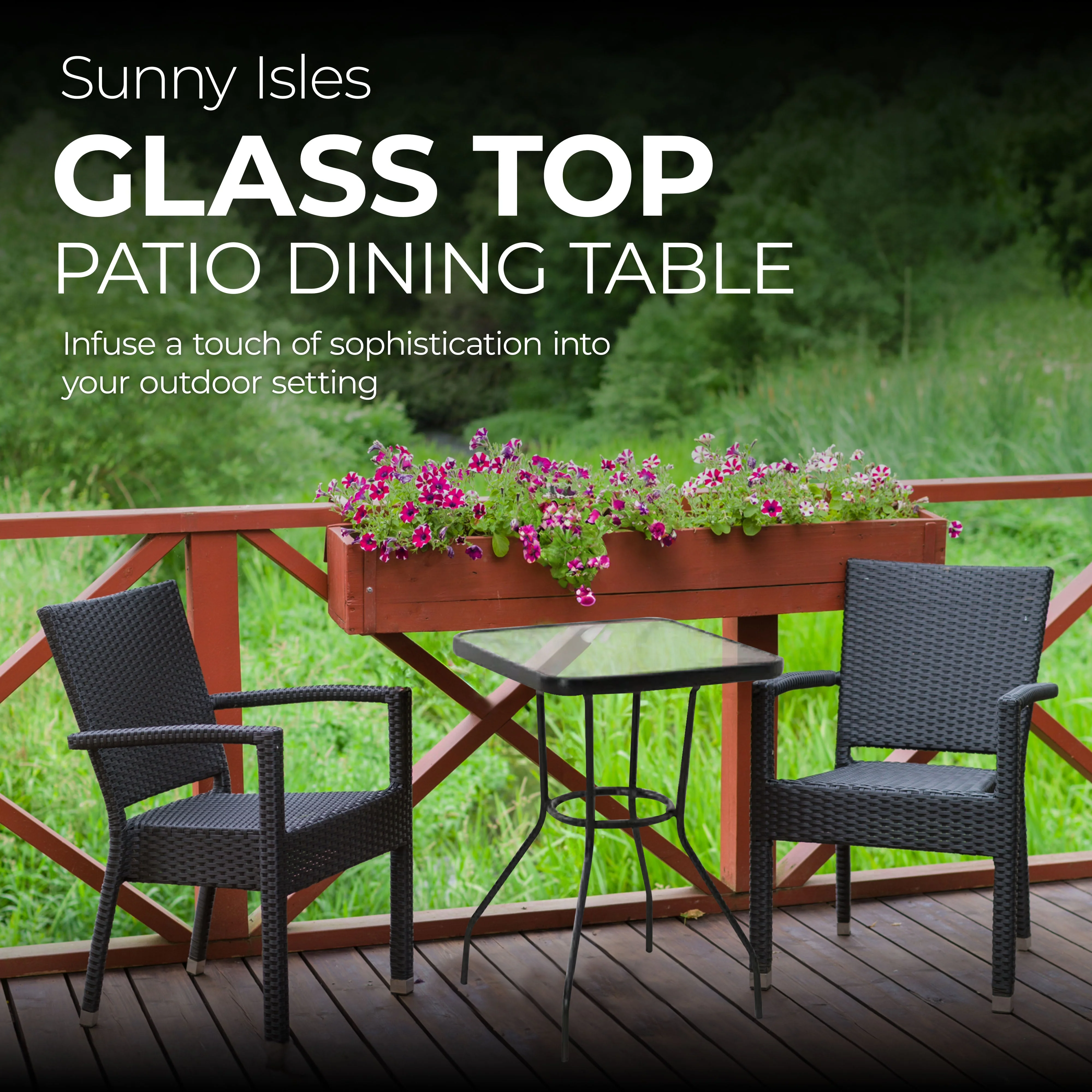 Four Seasons Courtyard Sunny Isles Tempered Glass Top Patio Dining Table, Black - Image 3