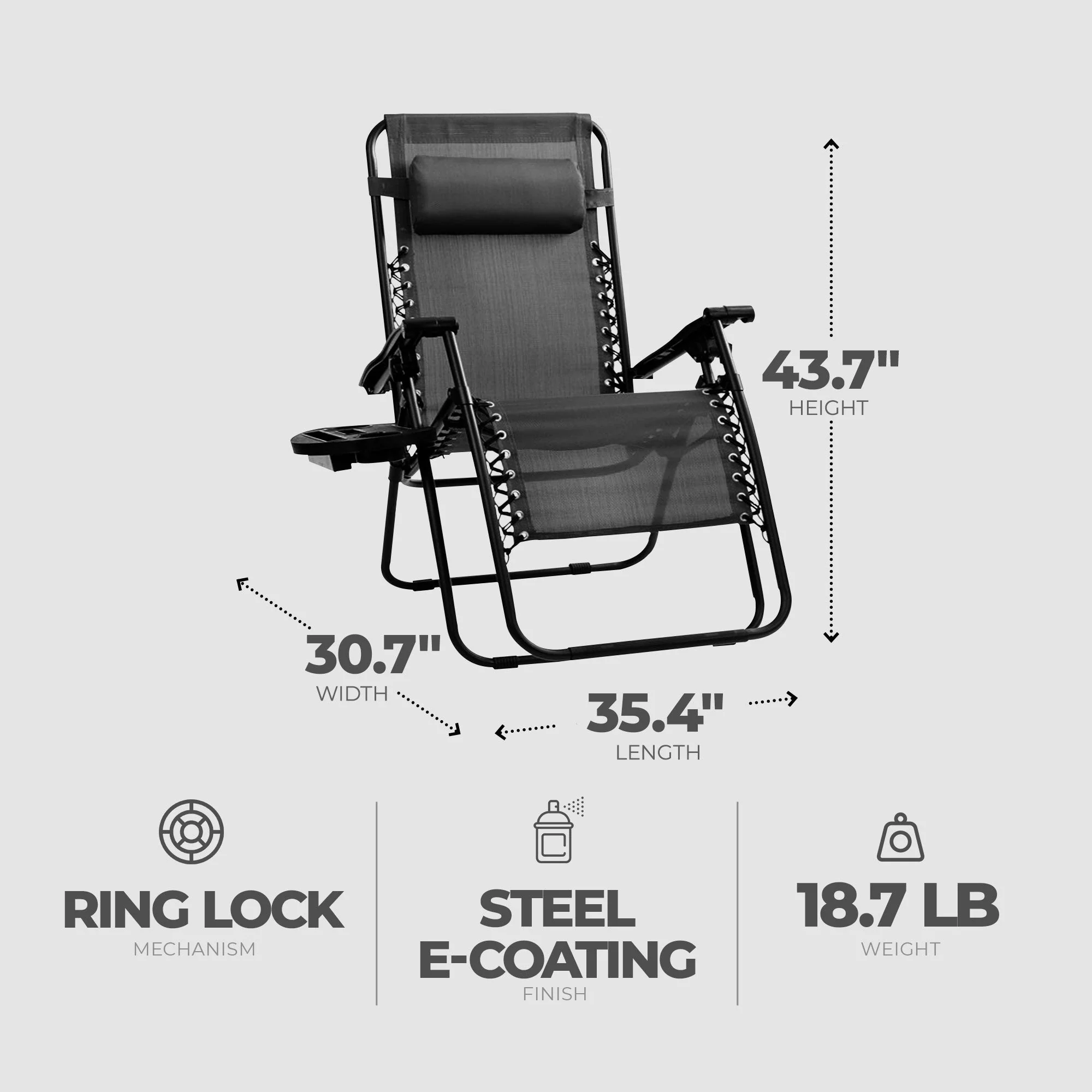 Four Seasons Courtyard Sunny Isles XL Zero Gravity Outdoor Chairs, 3 Pack, Black - Image 2