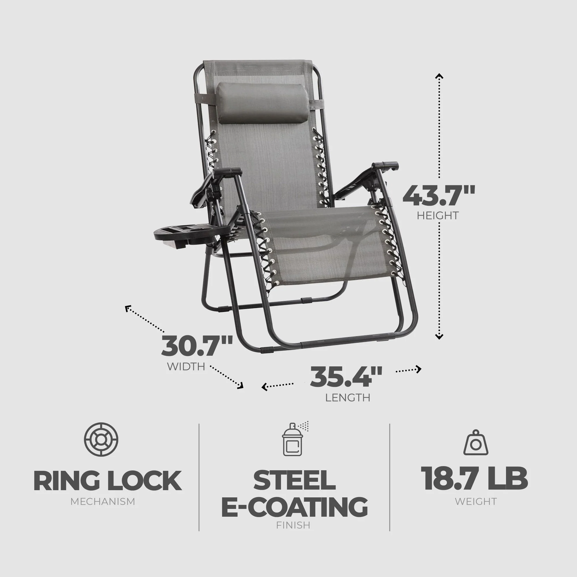 Four Seasons Courtyard Sunny Isles XL Zero Gravity Outdoor Chairs, 3 Pack, Gray - Image 2