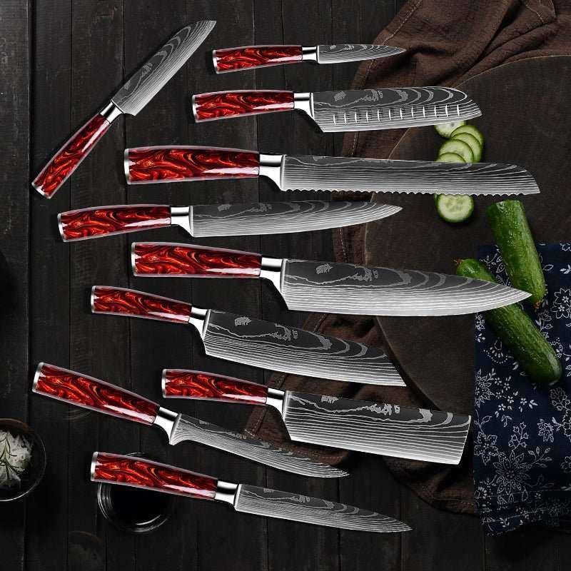 Fujin 10-Pc Damascus Chef Knife Set with Sheaths - Image 9